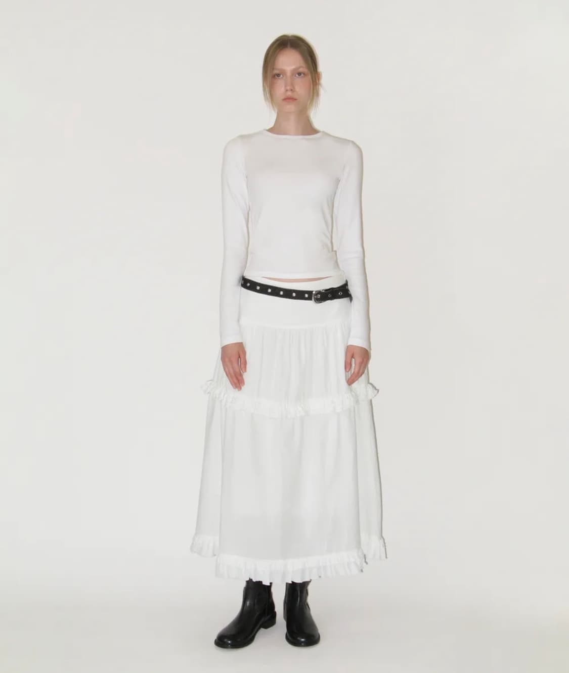 썬번프로젝트 프릴 맥시 스커트 화이트 S 상품이미지1