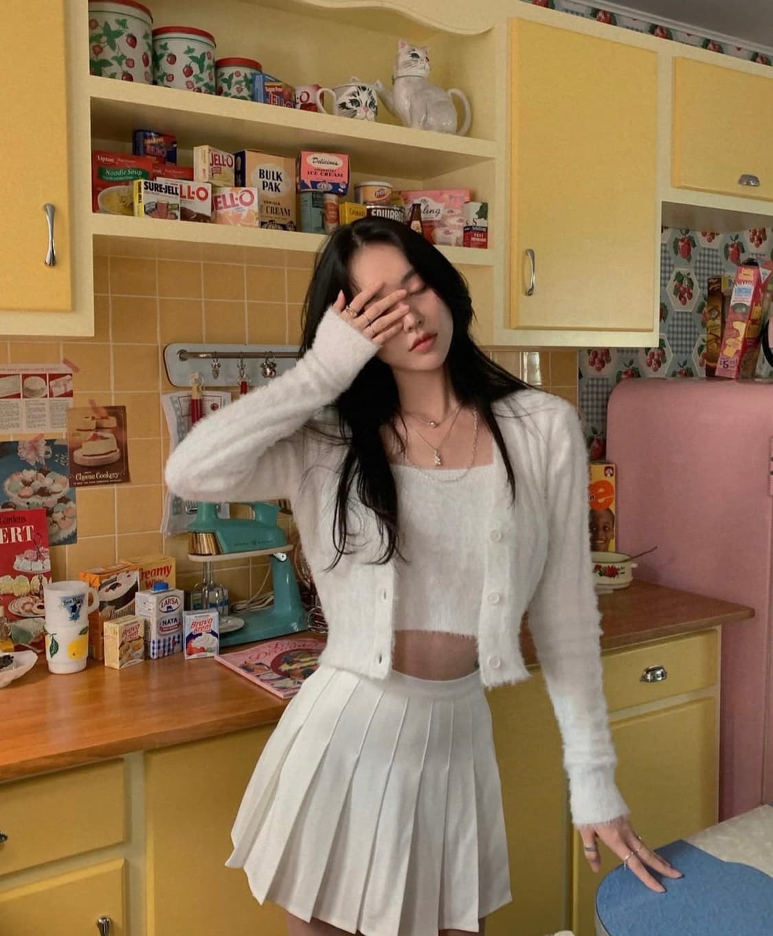 [새상품]페일제이드 퍼지 퍼가디건&퍼나시 세트 화이트 상품이미지3