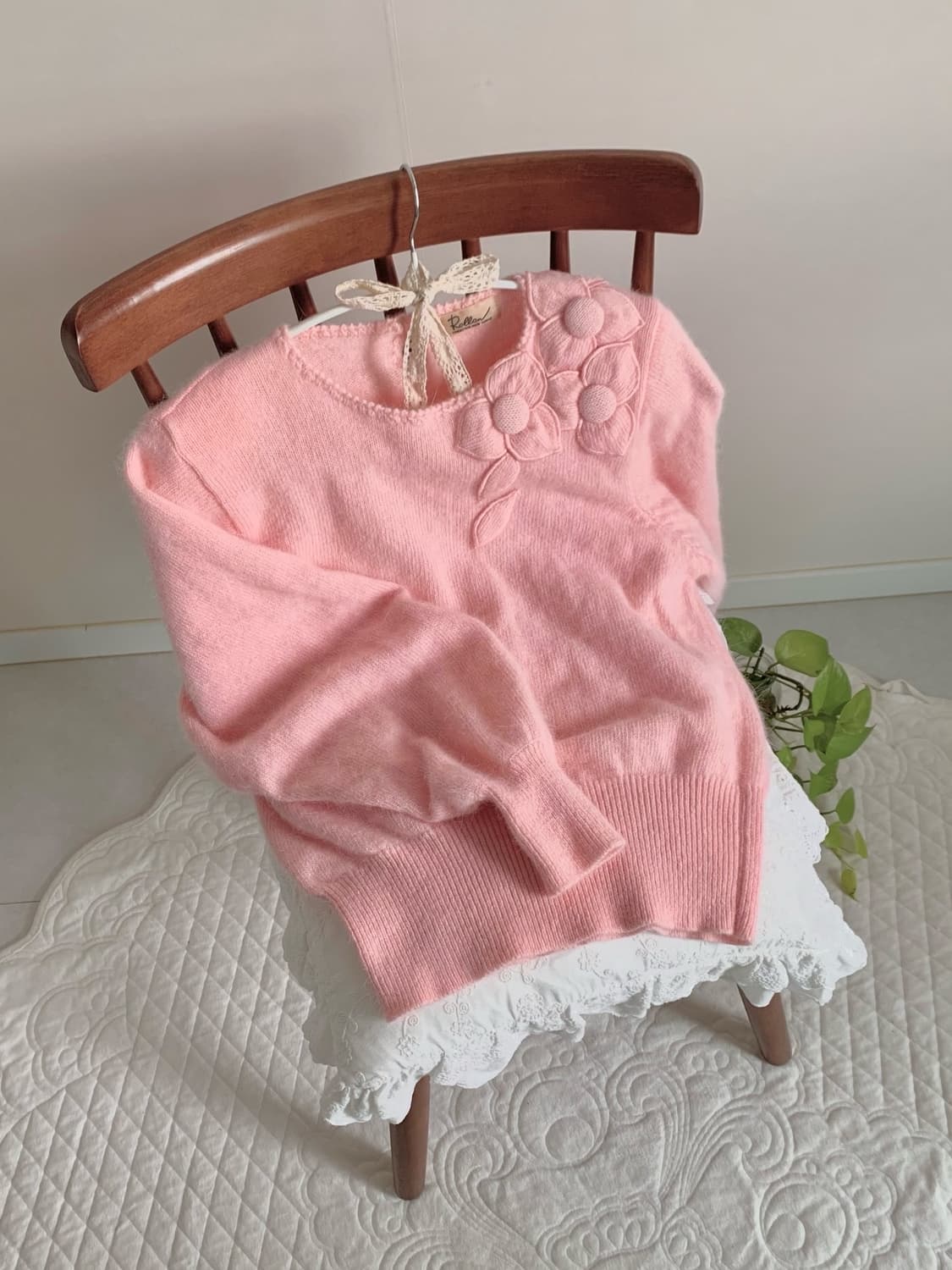 울90 핑크 패치 니트 상품이미지2