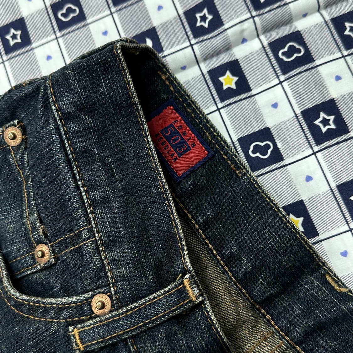 에드윈 503 28*33 진청 워싱 데님 일자핏 팬츠  상품이미지3