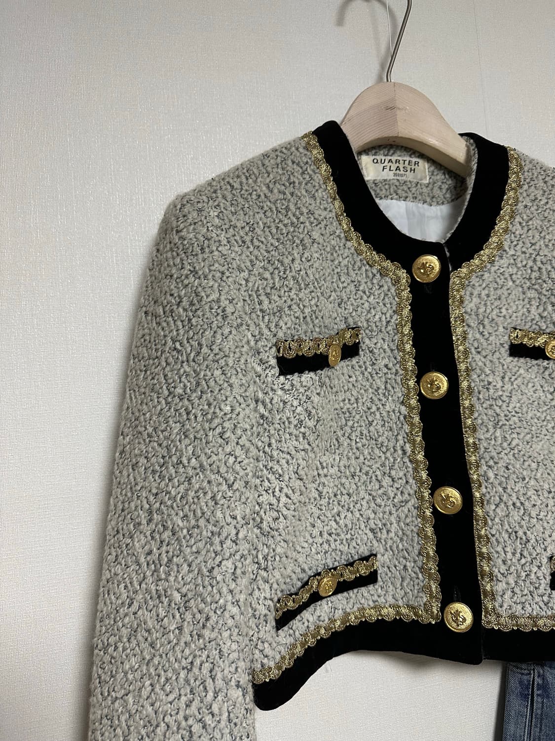 일본빈티지 벨벳트림 크롭 복고풍자켓 상품이미지2