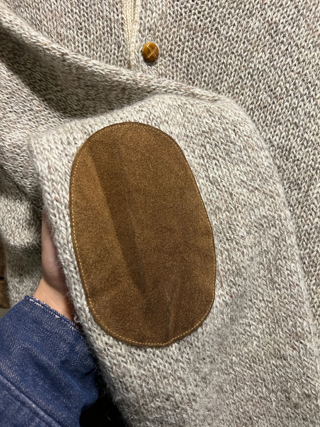 [M]90's Made in USA 헨리넥 엘보패치 멜란지 울 니트 상품이미지4