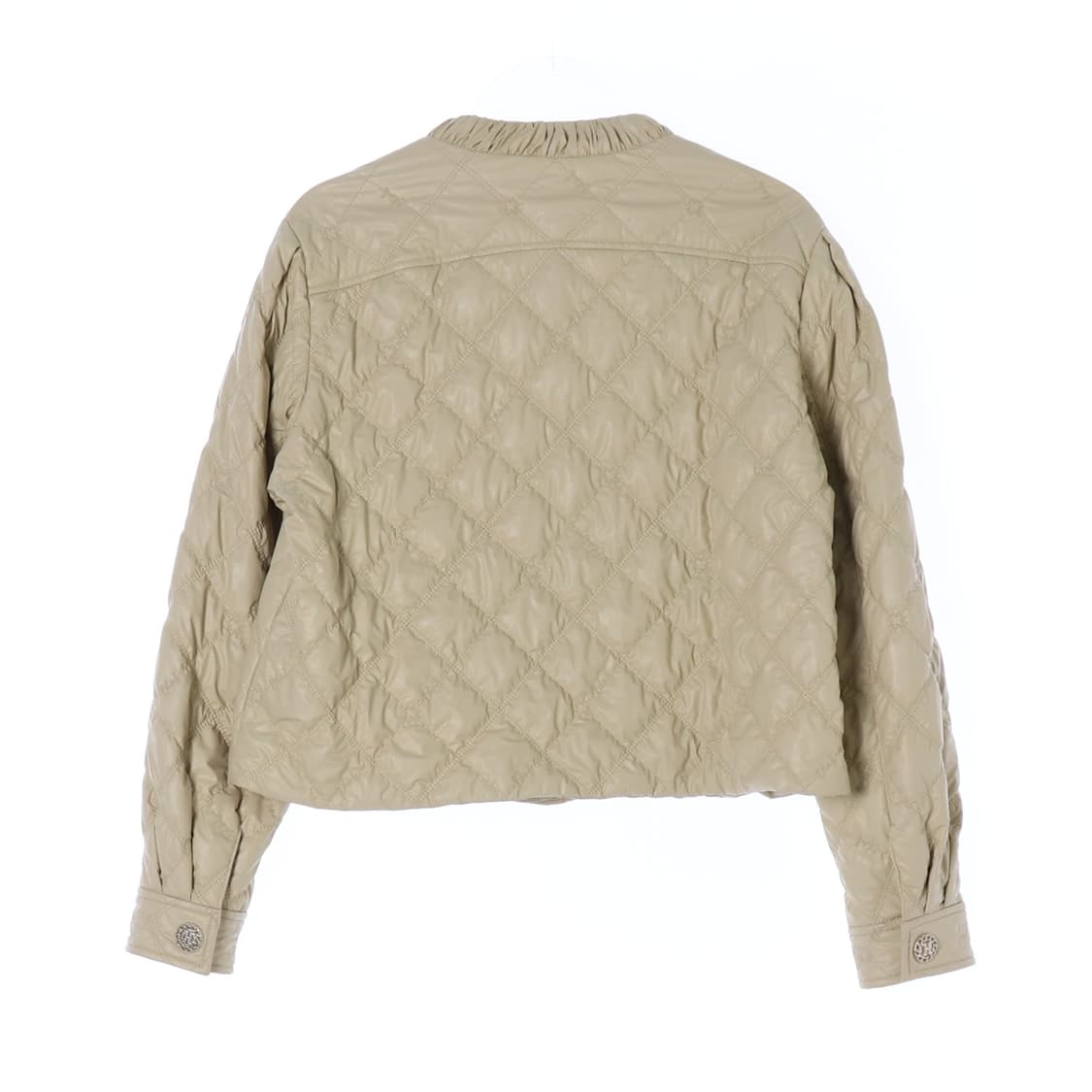 [S]타임 레더 퀼팅 패딩 노카라 숏 점퍼 재킷 가죽
 상품이미지5