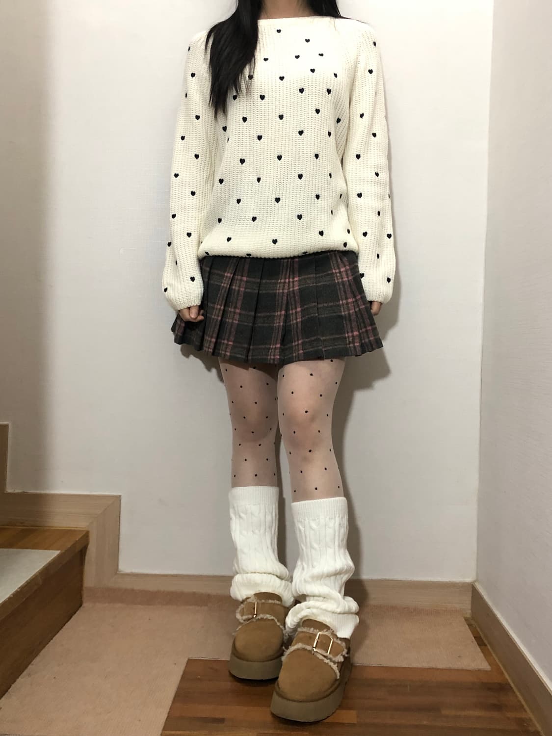 빈티지 그레이 핑크 울 플리츠 미니 스커트 상품이미지2