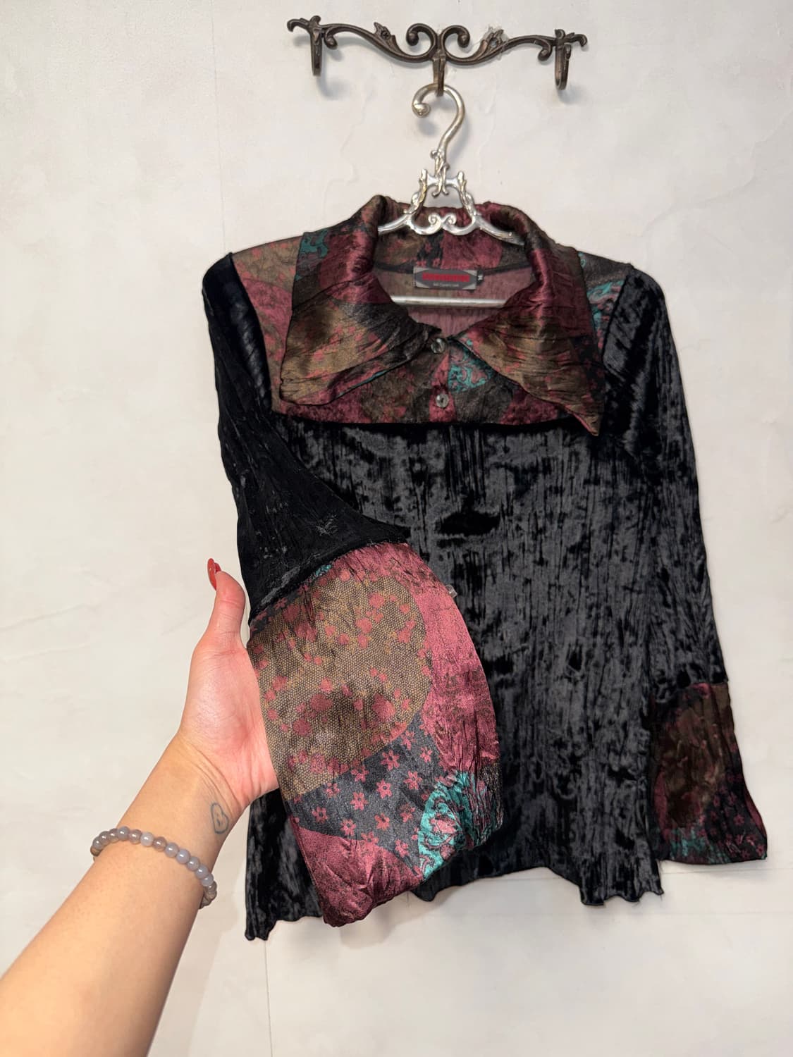 Black oriental detail velvet pleats bl 상품이미지2