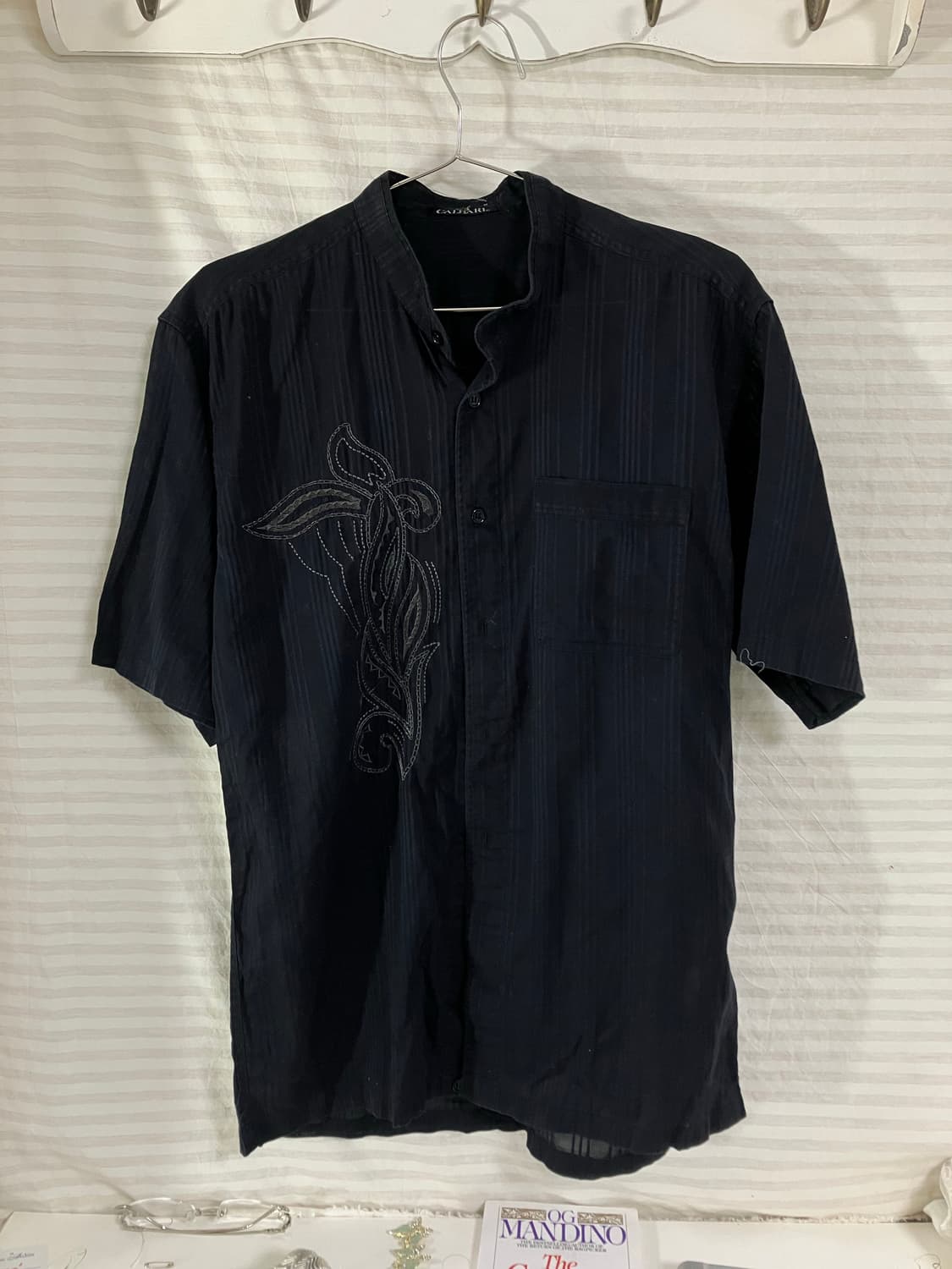 빈티지 네이비 페이즐 자수 린넨 반팔 1058 모리걸 y2k 스트릿 갸루 상품이미지1