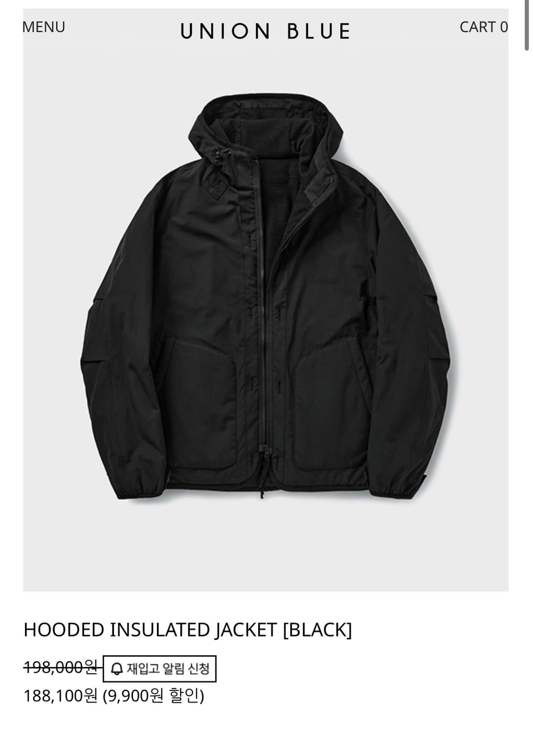 유니온블루 인슐 자켓 블랙 M 상품이미지1