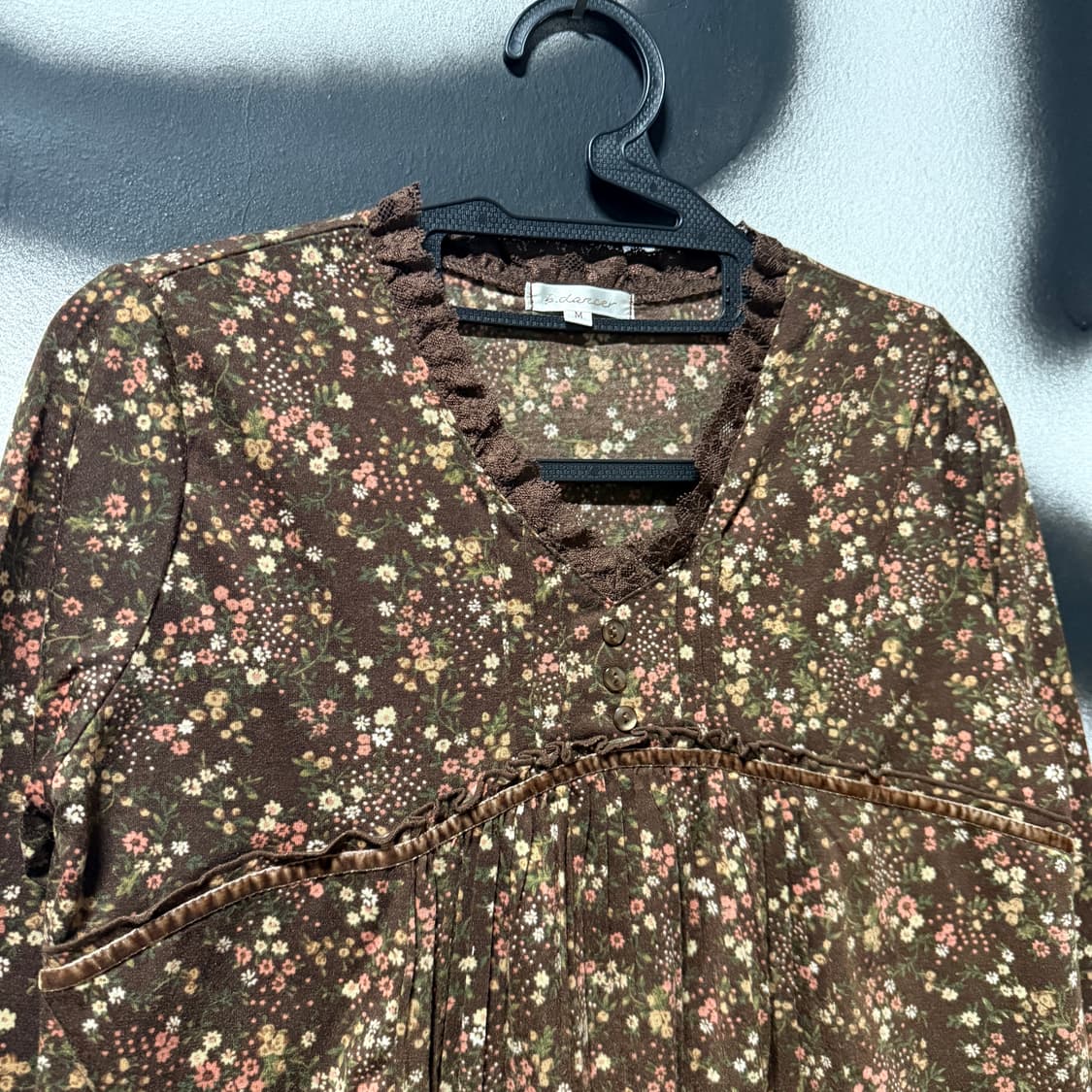 VTG 빈티지 모리하구미 잔꽃패턴 핀턱 레이스 블라우스 상품이미지3