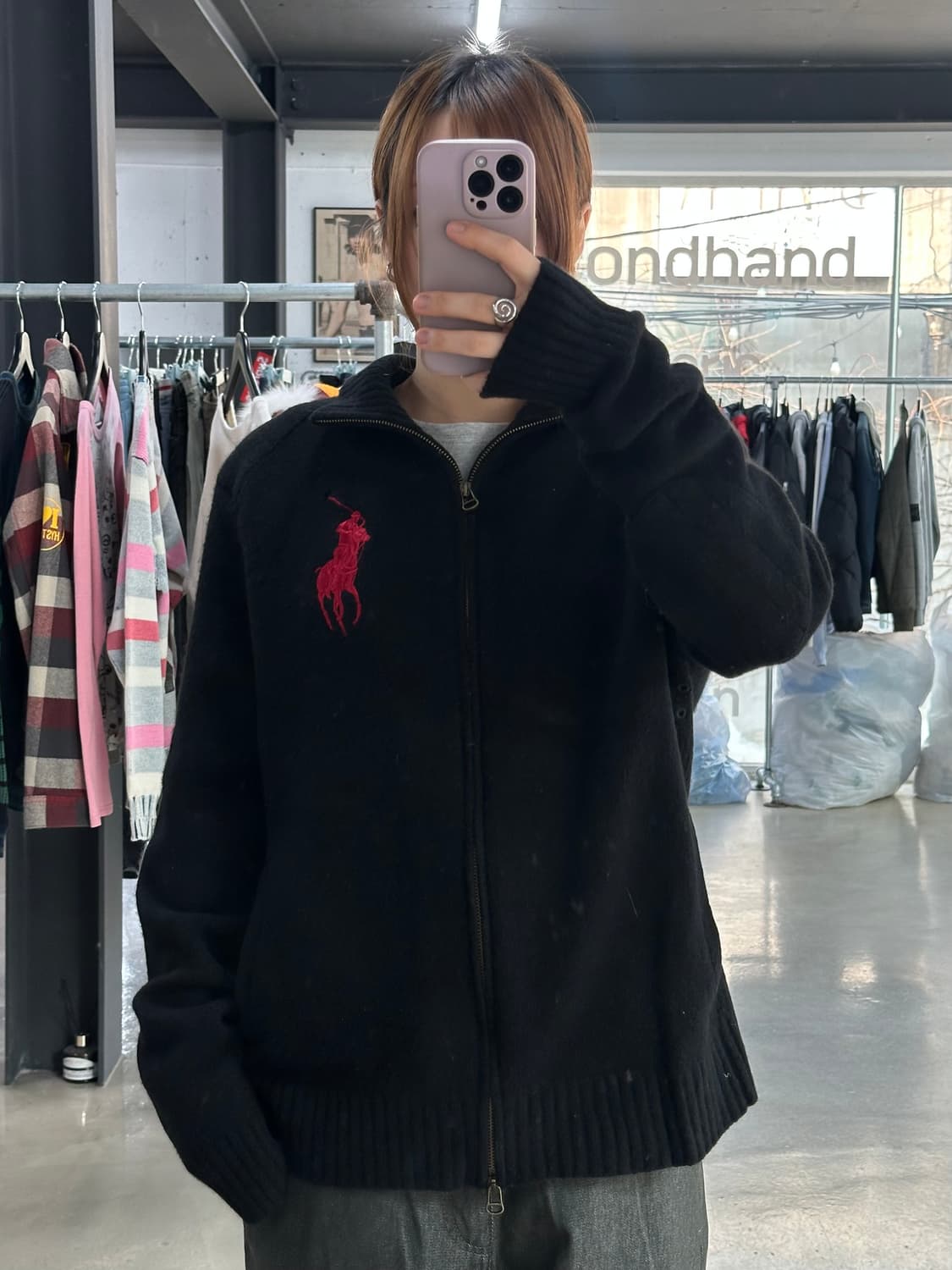 폴로랄프로렌 빅포니 넘버링 암패치 램스울 니트집업 상품이미지3