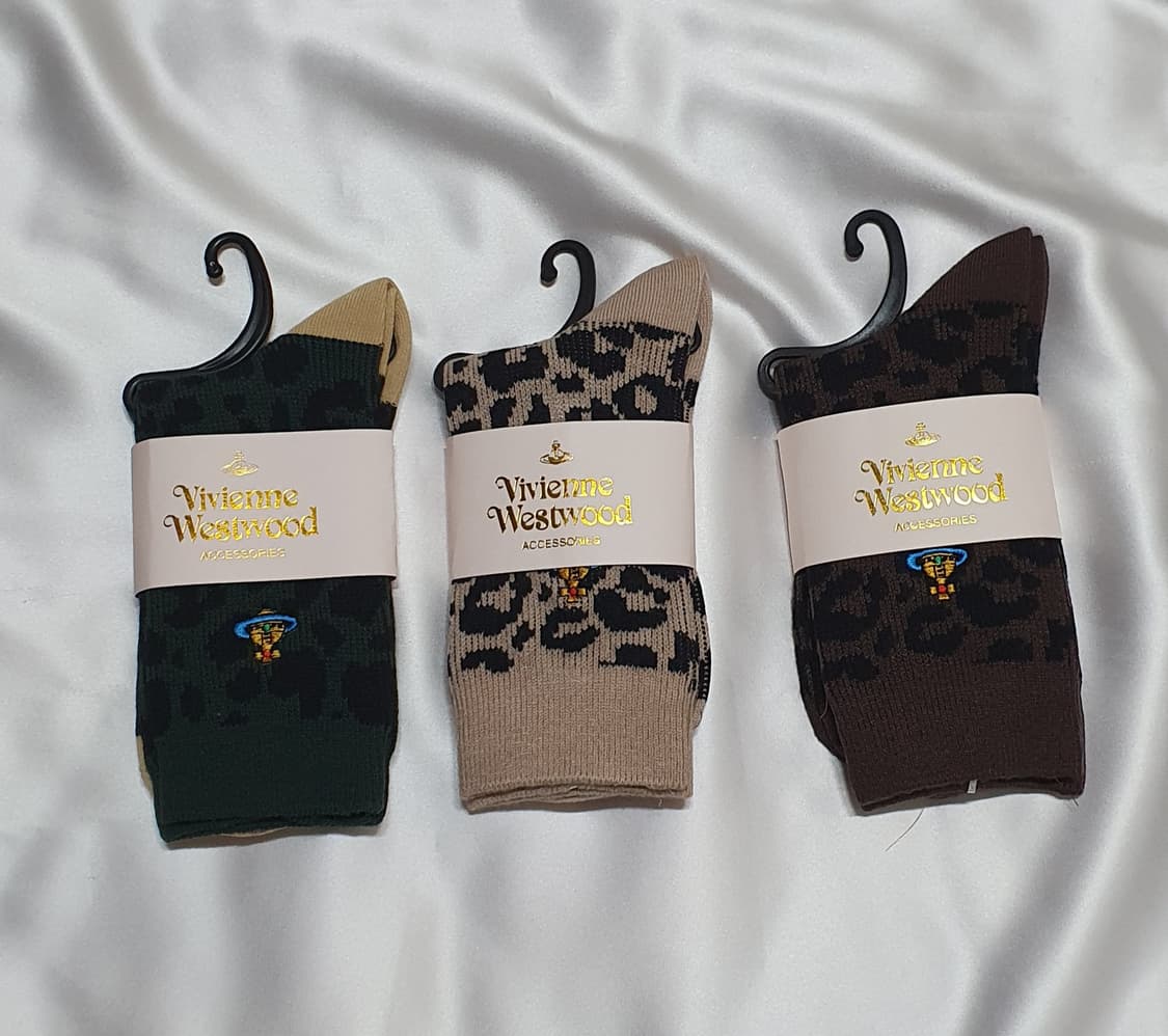 그린 베이지 브라운 호피 레오파드 비비안웨스트우드 양말  상품이미지1