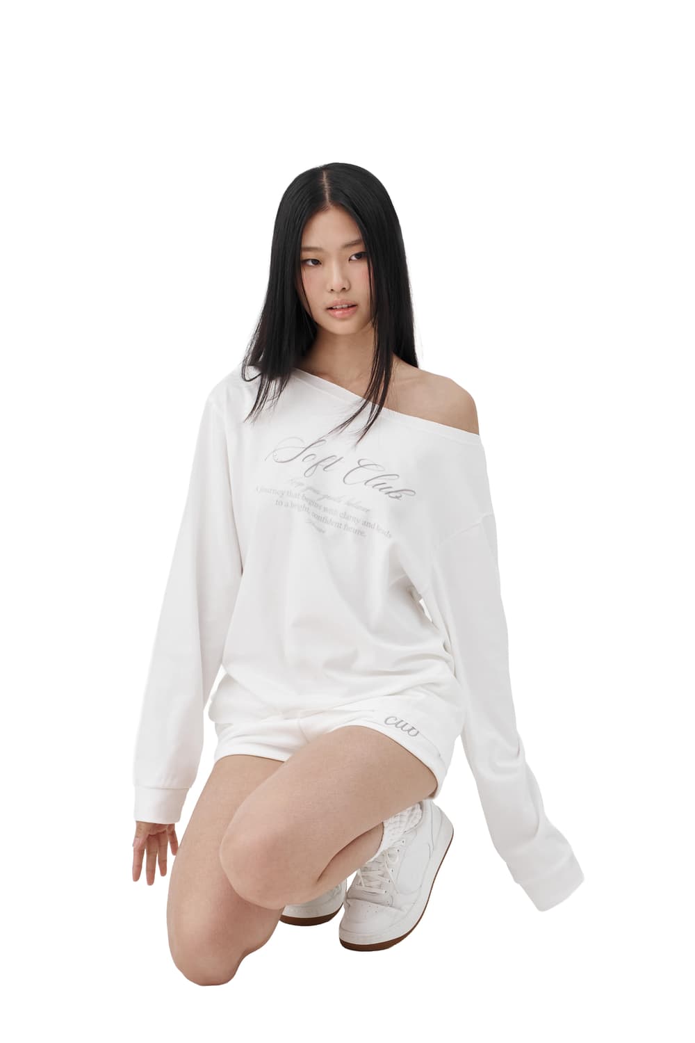 클리시어 원숄더 스웻셔츠 화이트 상품이미지1