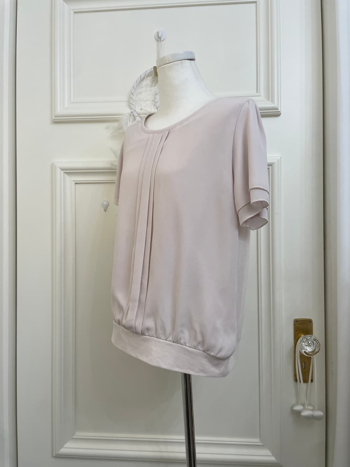sheer pink pleats point basic blouse 상품이미지2