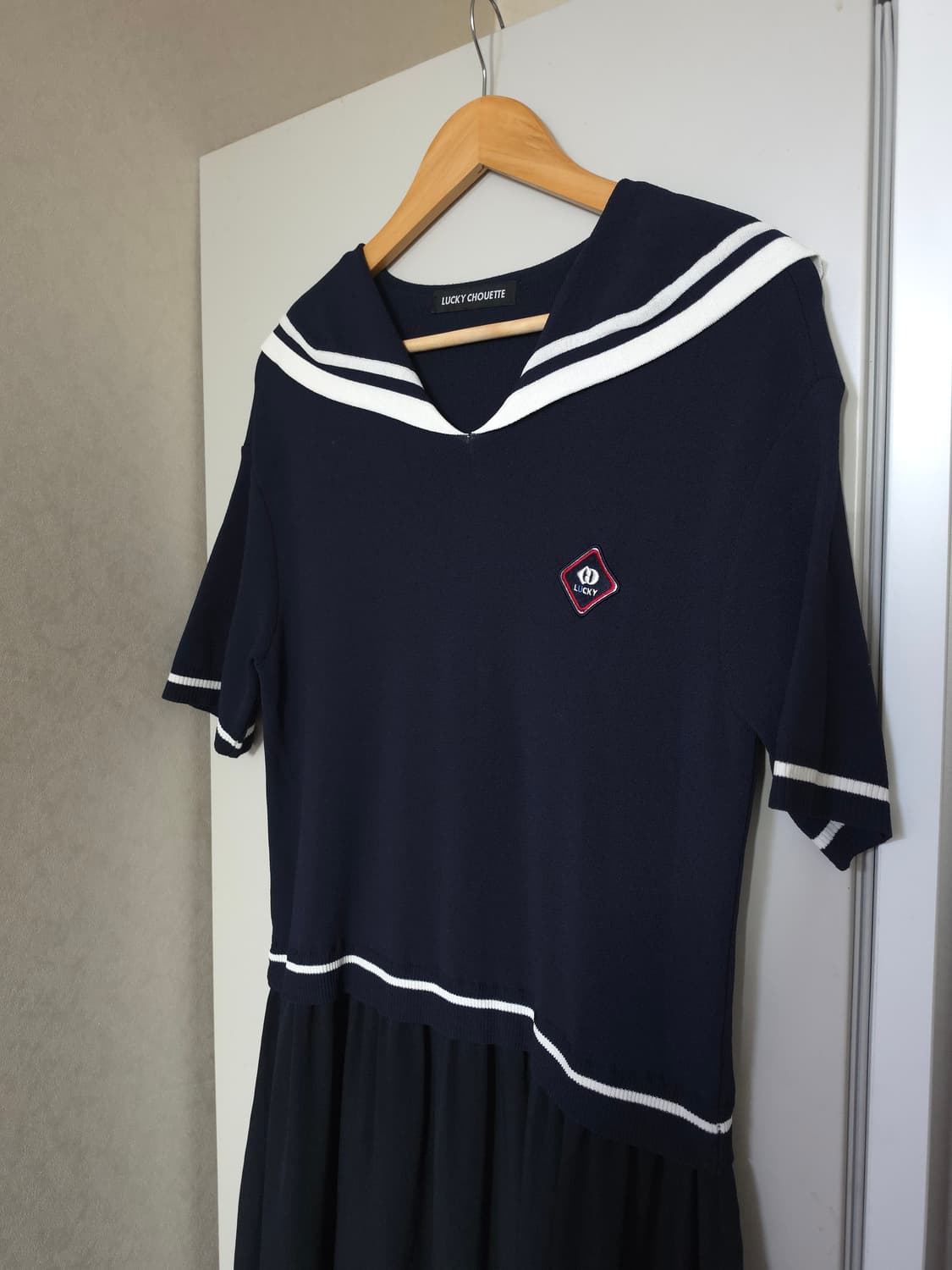 럭키슈에뜨 세일러 카라 반팔 원피스 네이비 상품이미지2