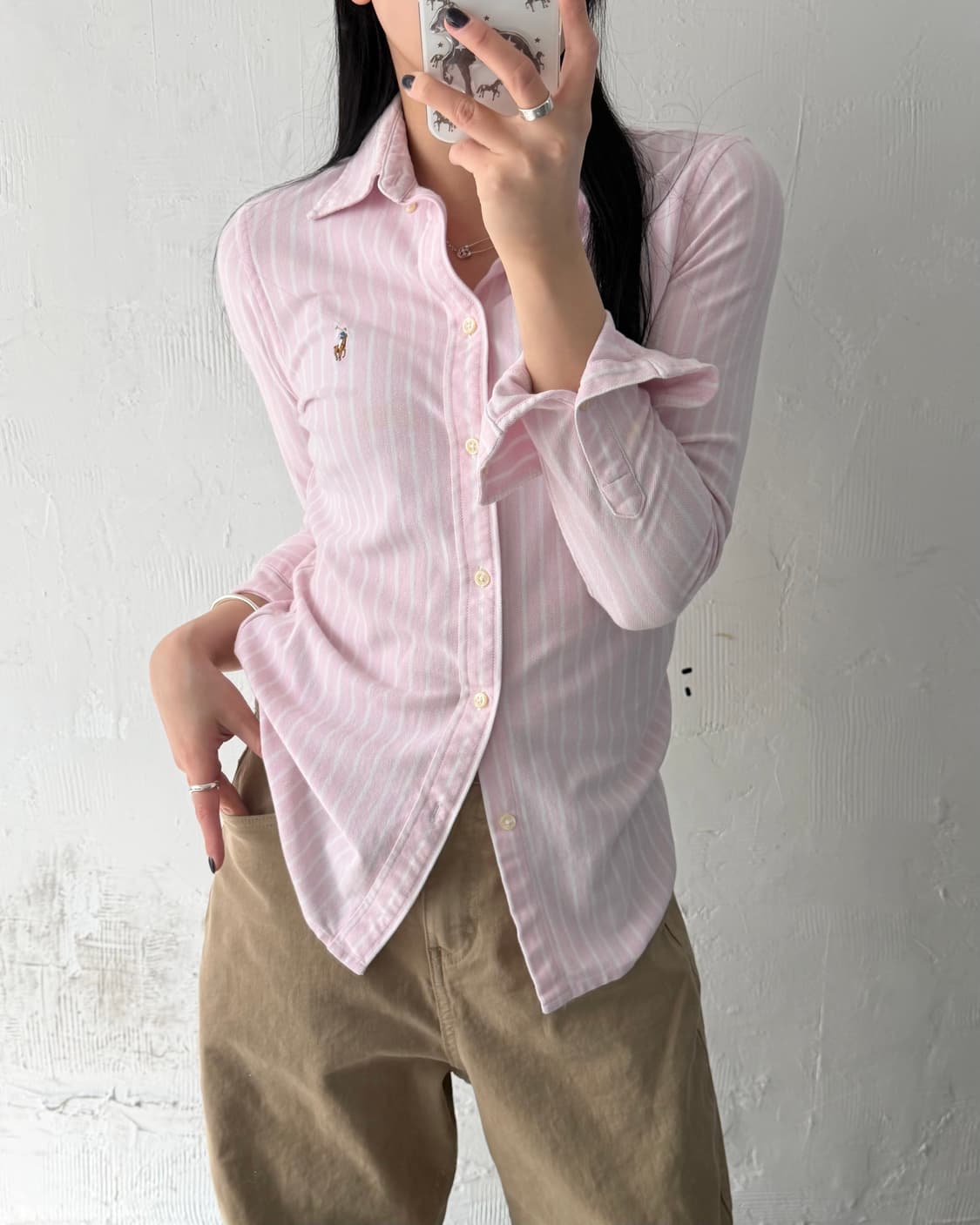 Polo 폴로 랄프로렌 신형 핑크 스트라이프 니트 옥스포드셔츠 상품이미지2