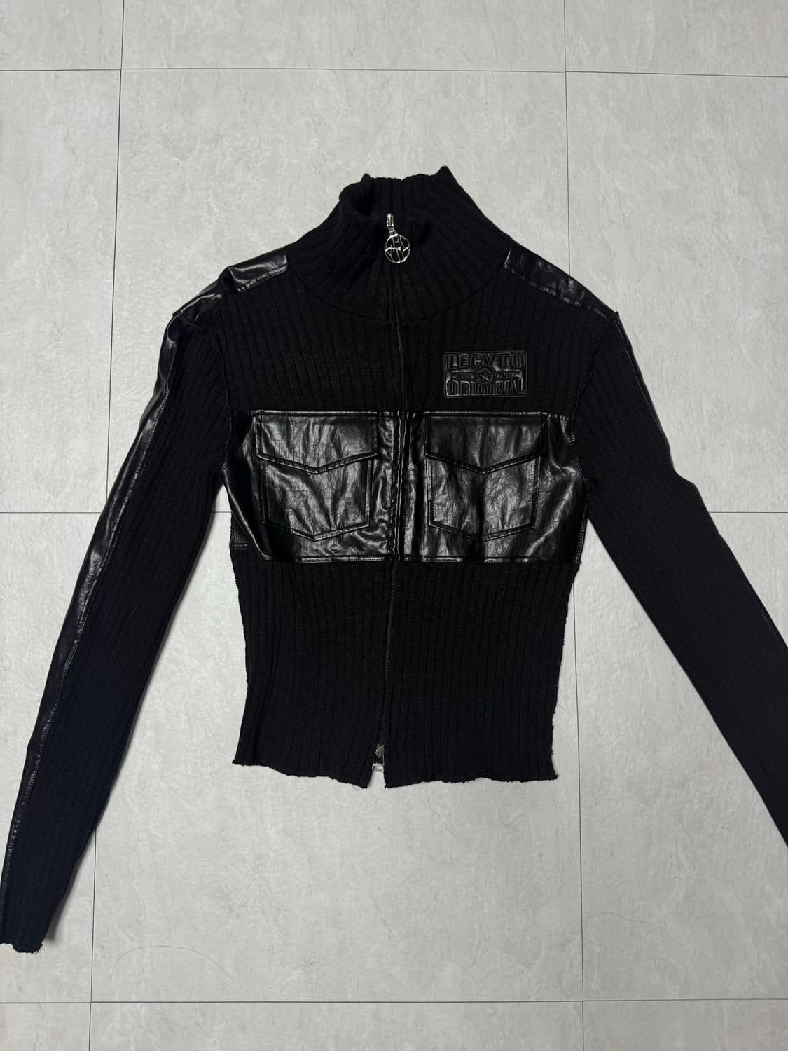 레시토 니트 집업 lecyto fabric mix neck zip up 상품이미지4