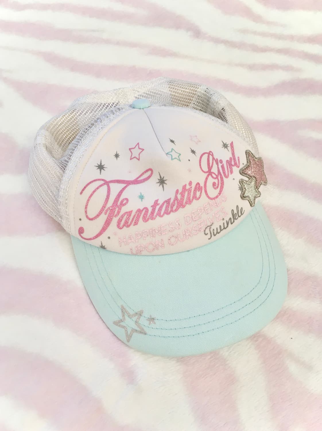 헤이세이 핑크 레터링 별 스카이블루 캡모자 조지후쿠 갸루 민트 상품이미지4