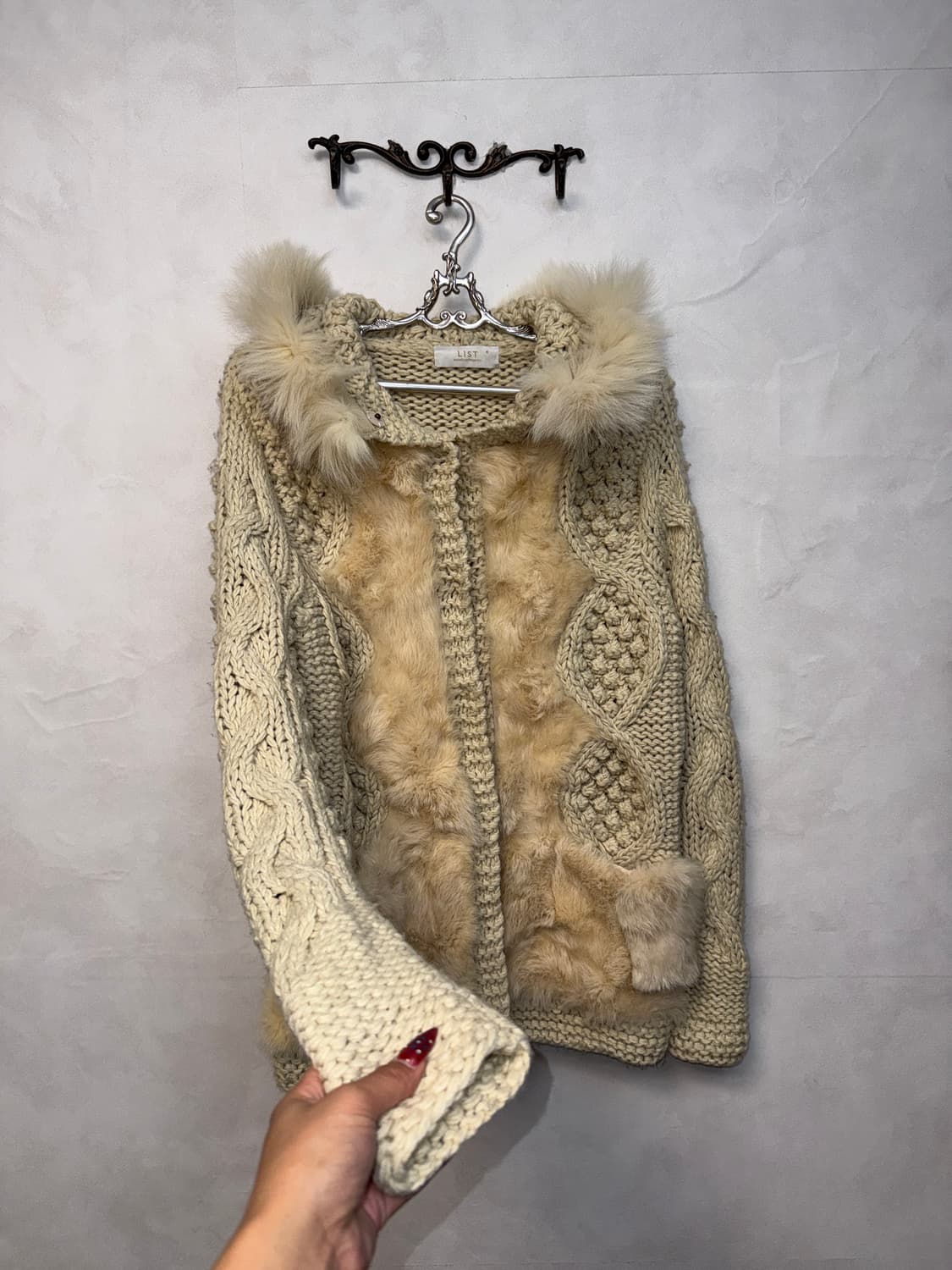 Ivory rex&fox fur wool hood cardigan 상품이미지2