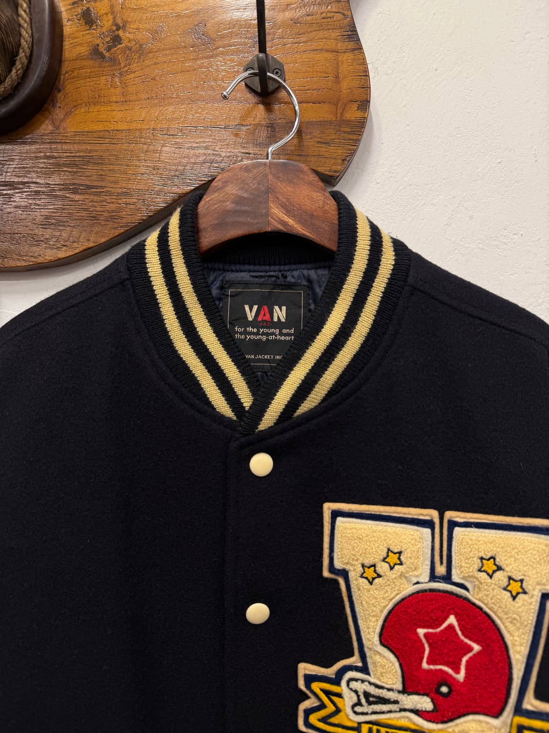 (L) VAN JAC Leather Arm Varsity Jacket 상품이미지3