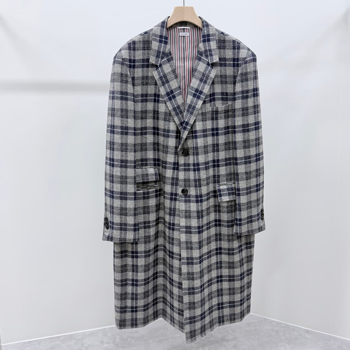 [S급/5] 톰브라운 타탄 체크 브러쉬드 울 코트 자켓 그레이 상품이미지1