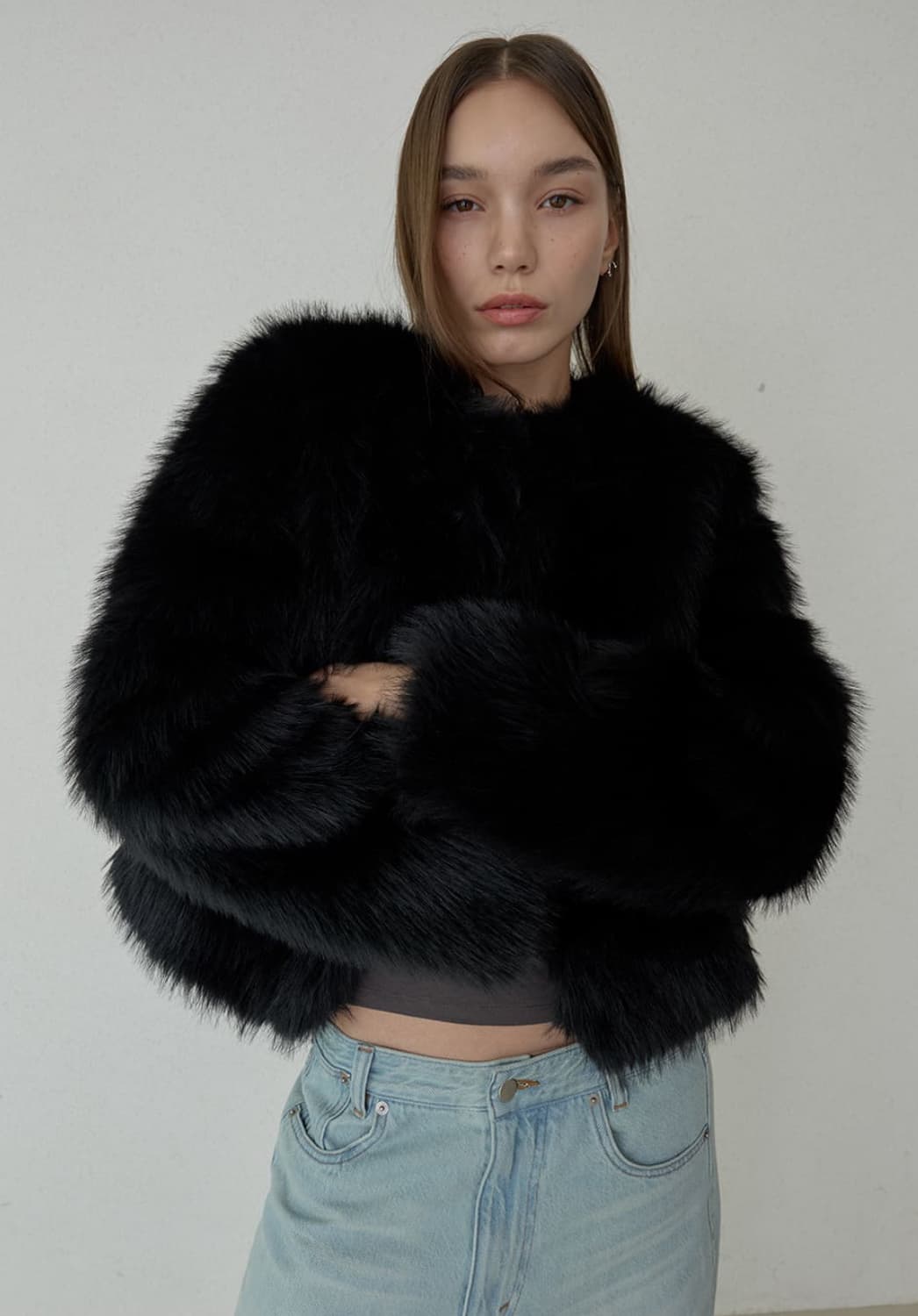 (Ordes) AMELIA FUR JACKET - BLACK 상품이미지1