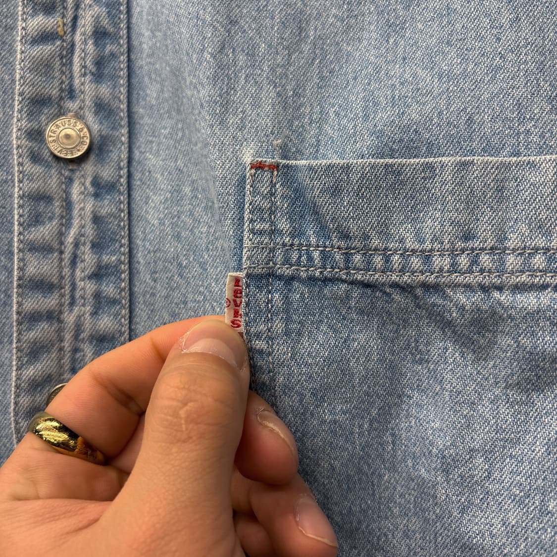 90s 리바이스 화이트탭 리벳버튼 워싱 데님 워크셔츠 N1201 상품이미지7