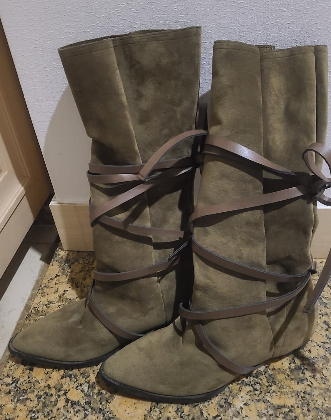 카키색 웨스턴 롱 부츠 상품이미지1