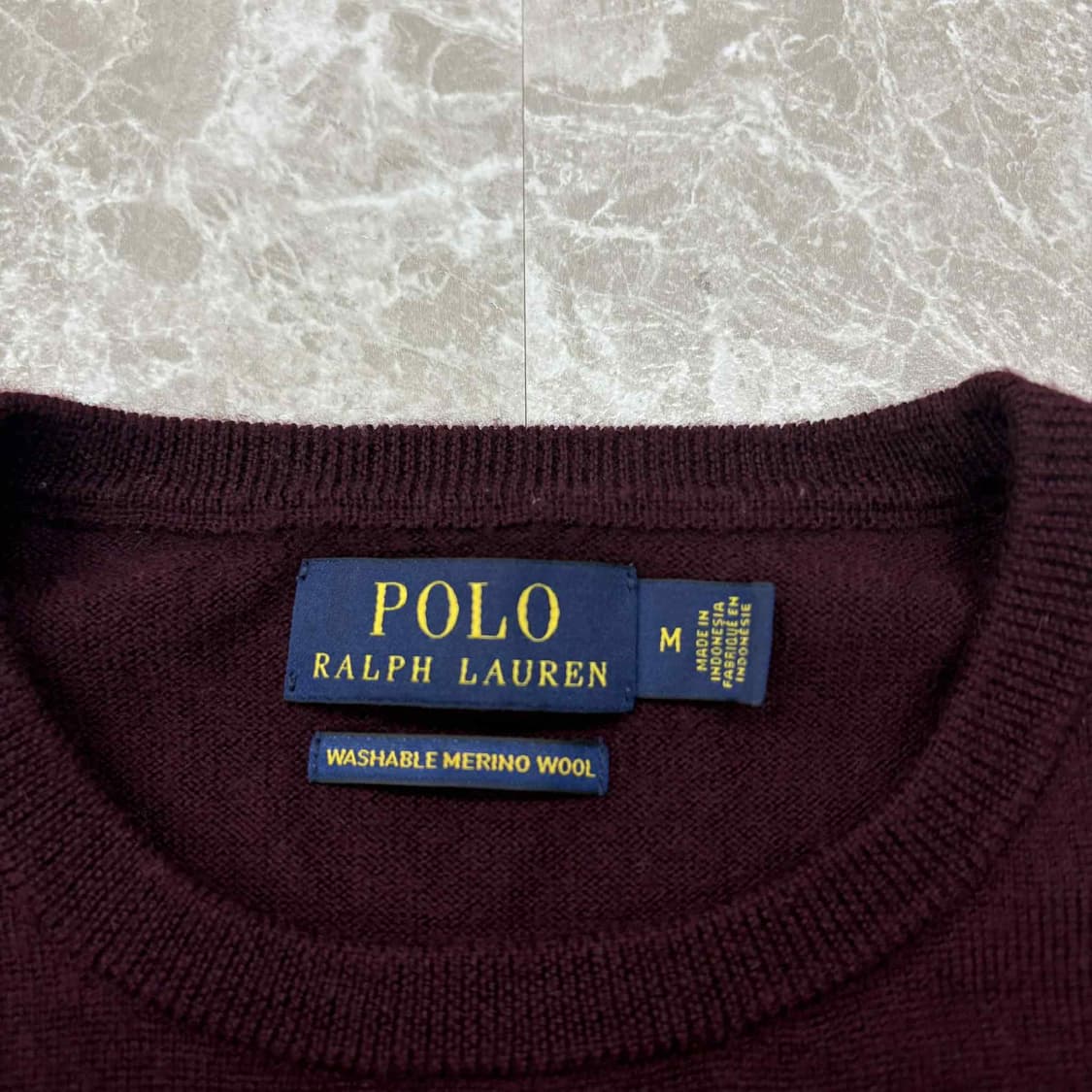 폴로 랄프로렌 버건디 워셔블 메리노 울 맨즈라인 크루넥 니트(M) 상품이미지2