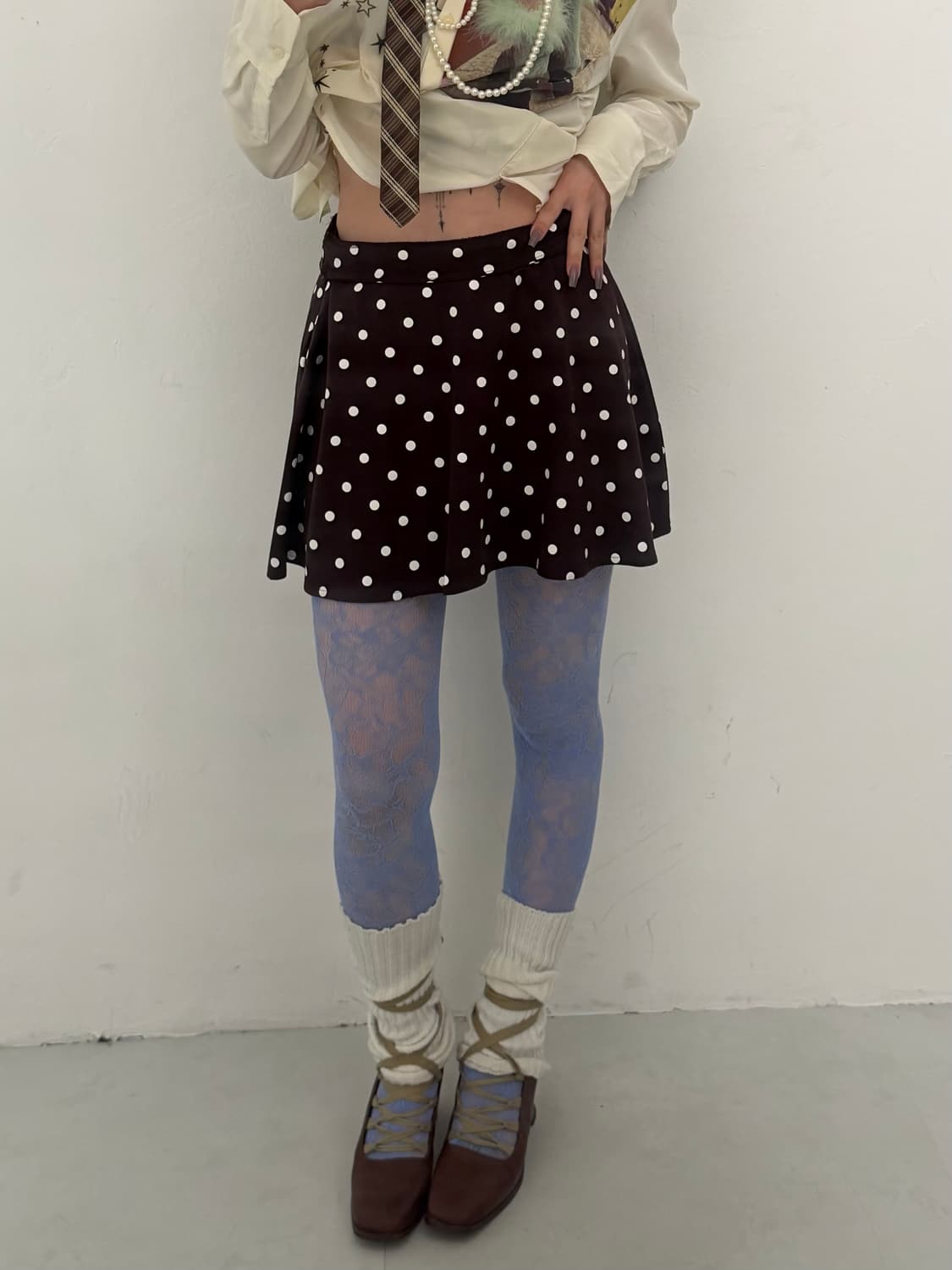 브라운 도트 플레어 스커트  상품이미지1