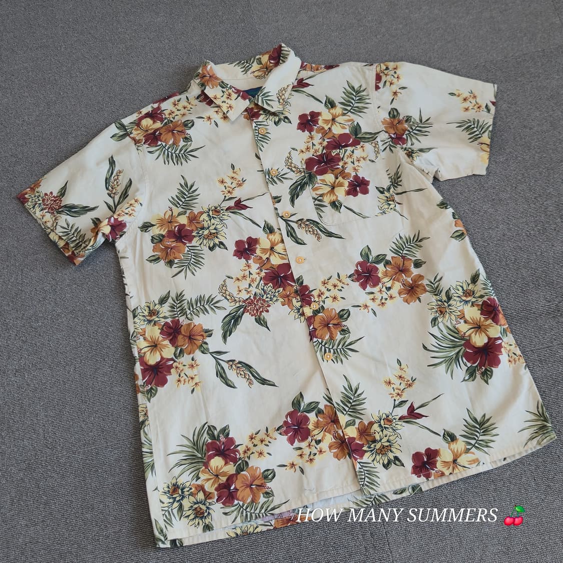 빈티지 무드 베이지 꽃무늬 하와이안 셔츠 상품이미지3