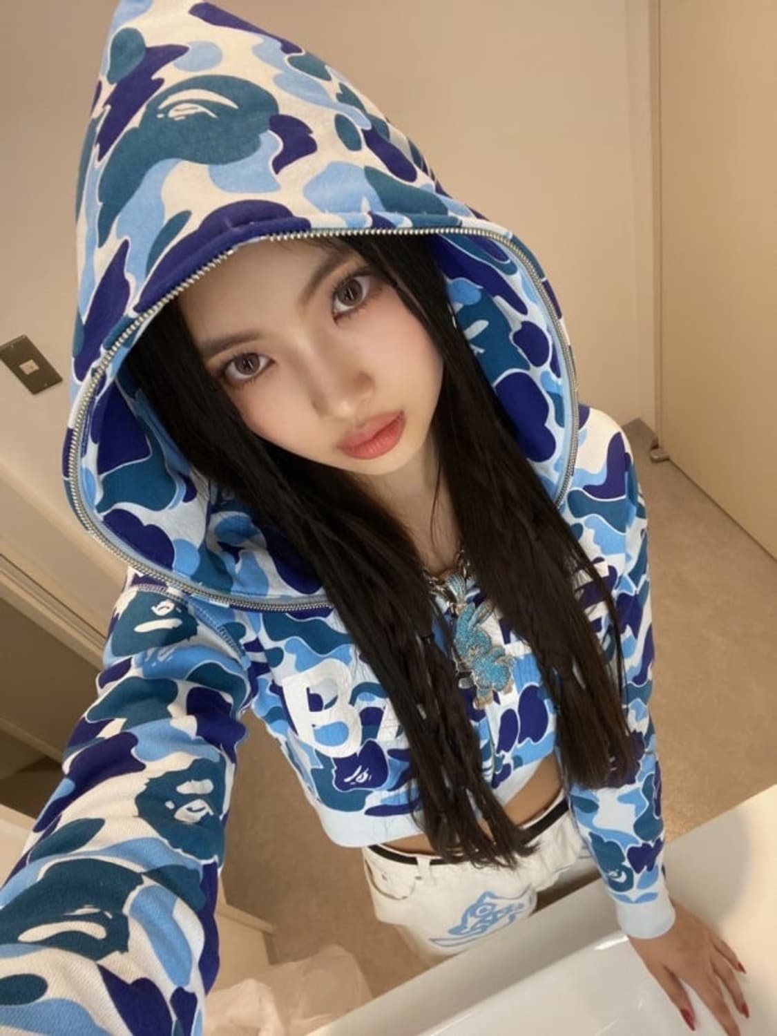 Bafe 베이프 ABC 카모 풀 집 크롭 후드 집업 그린 (M) 상품이미지3