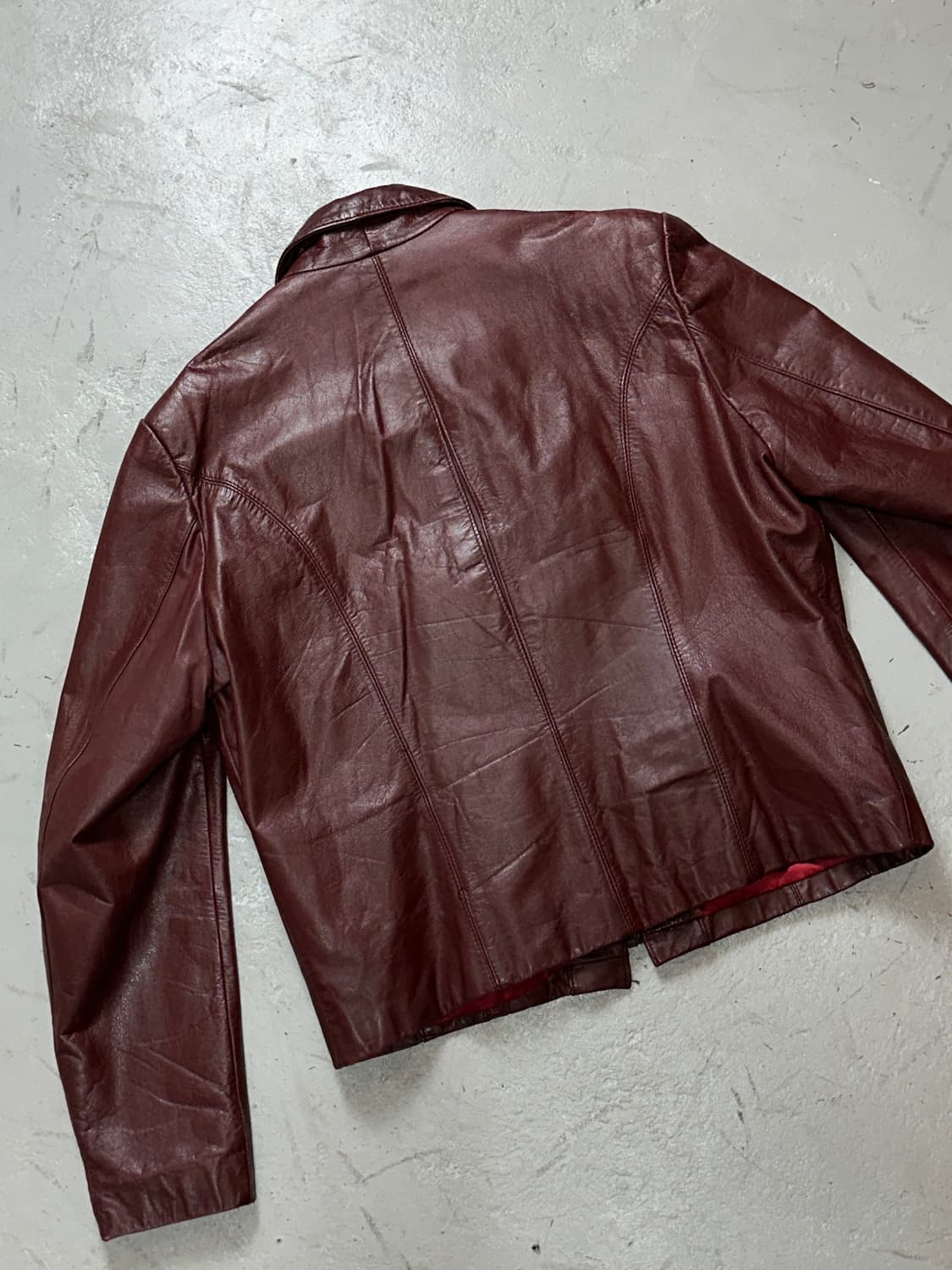 80's 빈티지 버건디 크롭 레더 자켓 파이트 클럽 타일러 더든 상품이미지6