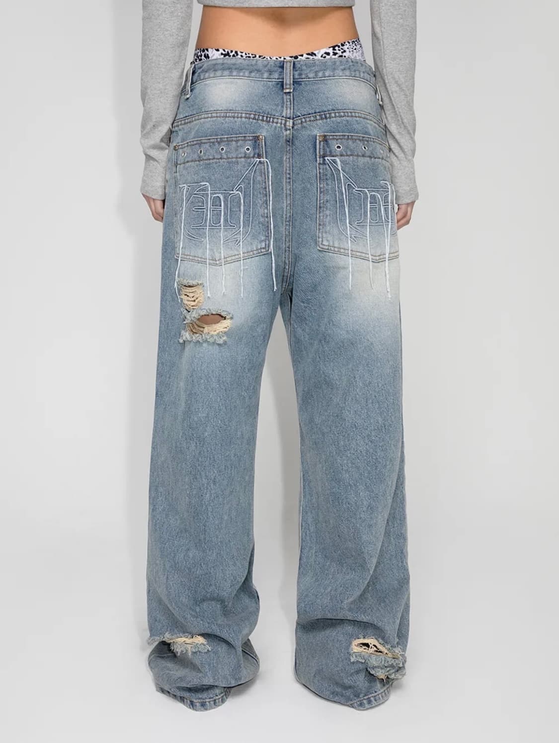 YEEL 워싱 디스트로이드 데님 팬츠 블루 상품이미지2