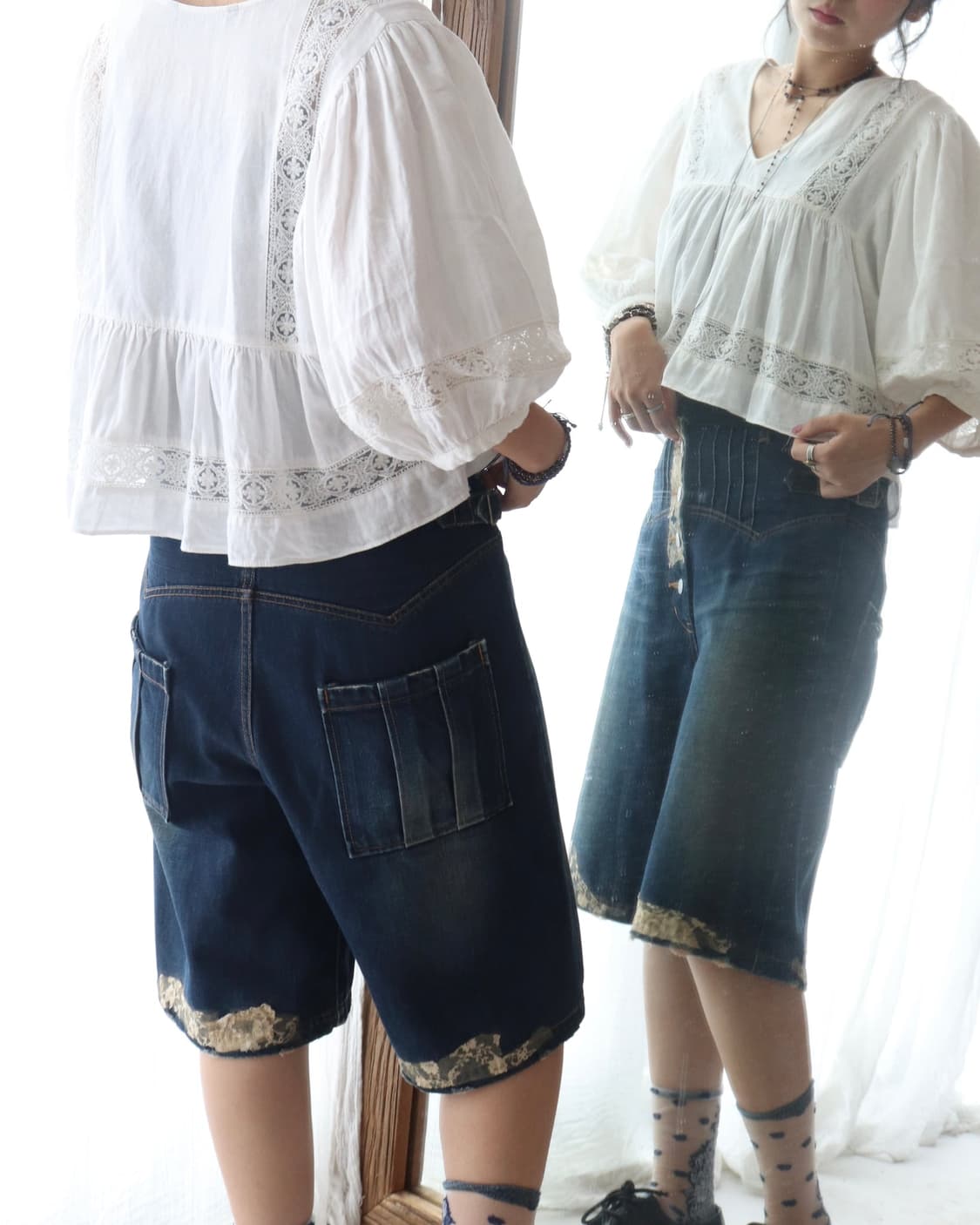[Sunao Kuwahara] Lace Trimming Pants 상품이미지6