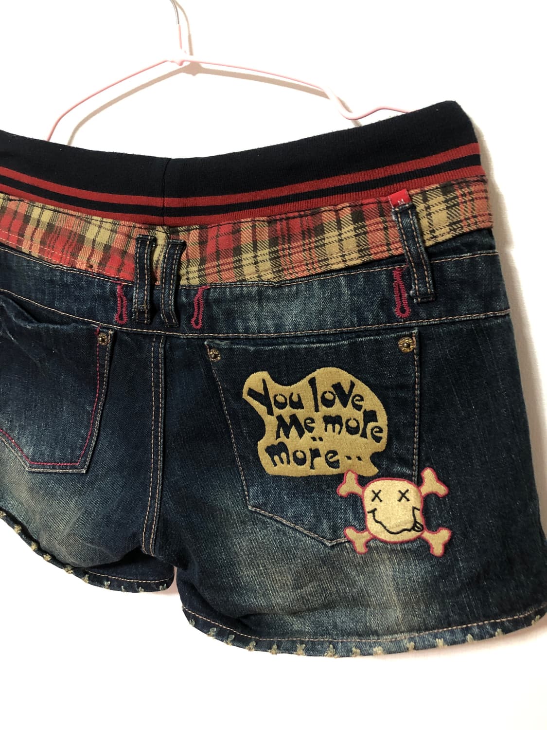 Red Check Pointed Denim Shorts 상품이미지4