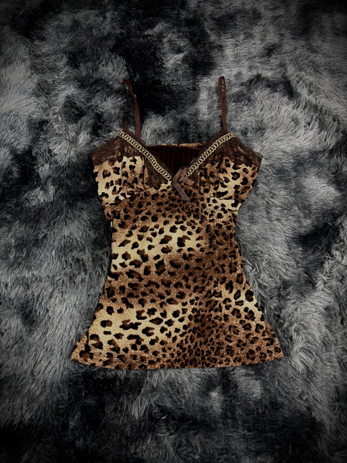 브라운 호피 오네갸루 St 리본디테일 레이스 슬리브리스 상품이미지1