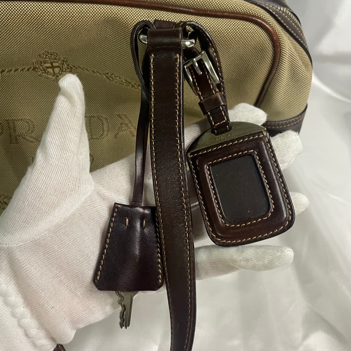 프라다 캔버스 보스턴백 브라운 가죽 A급 단품 상품이미지3