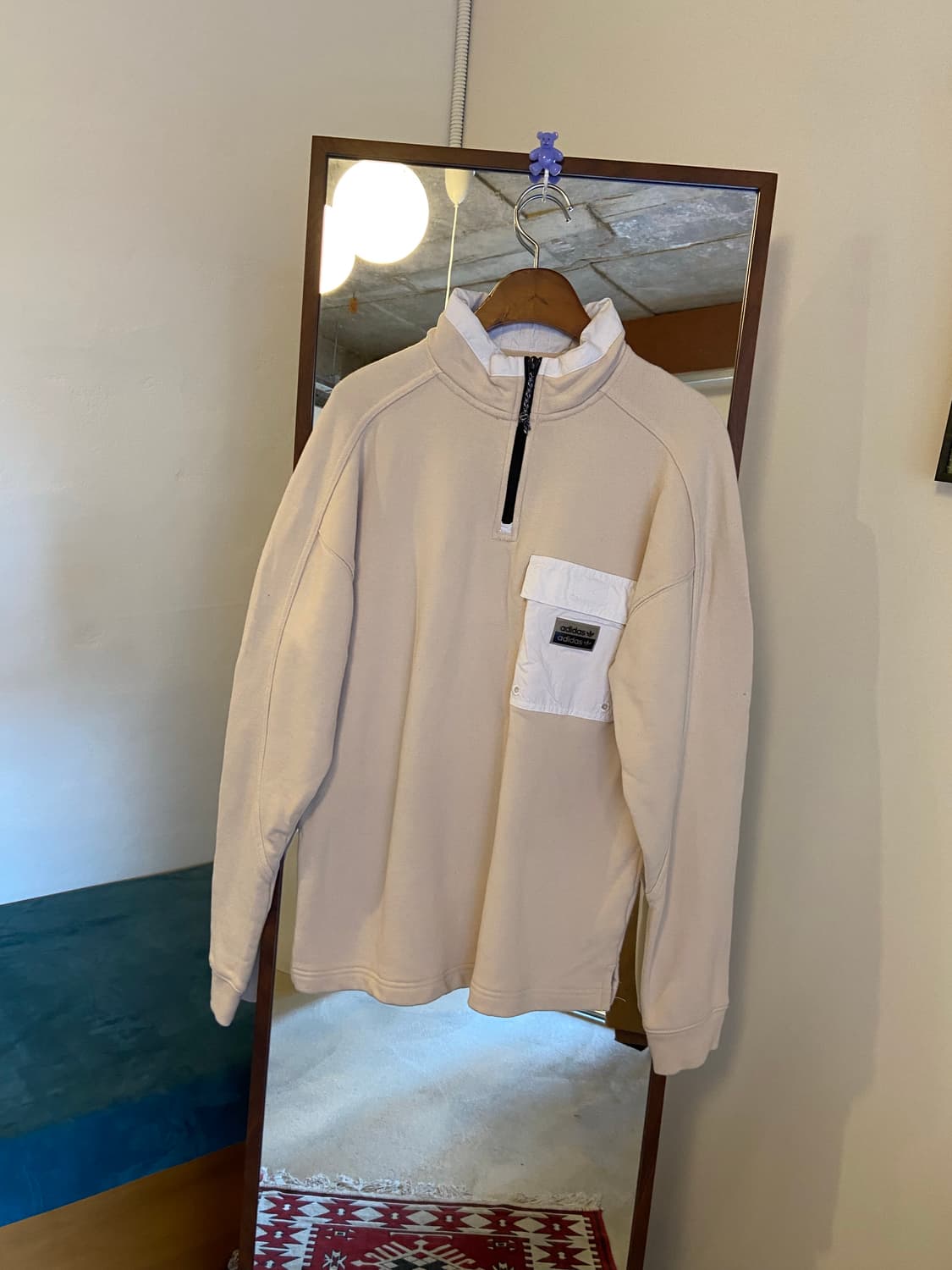 아디다스 하프집업 맨투맨 아이보리 상품이미지2