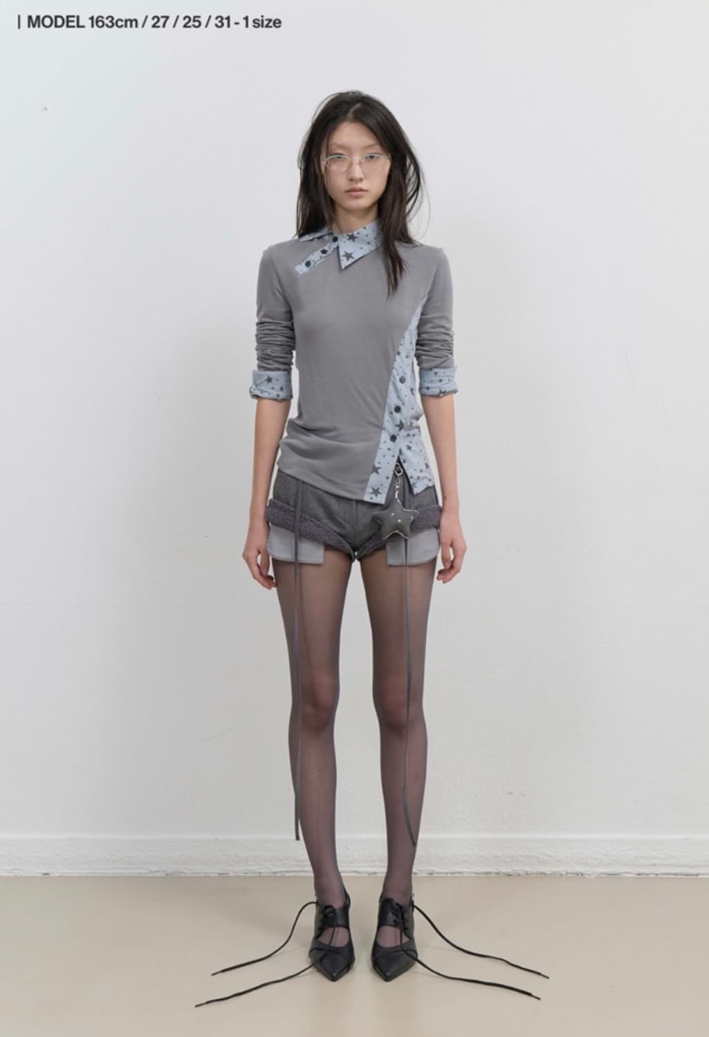OJOS오호스 마이크로 울쇼츠 그레이 숏팬츠가터플리스배색로우라이즈자켓셋업 상품이미지1