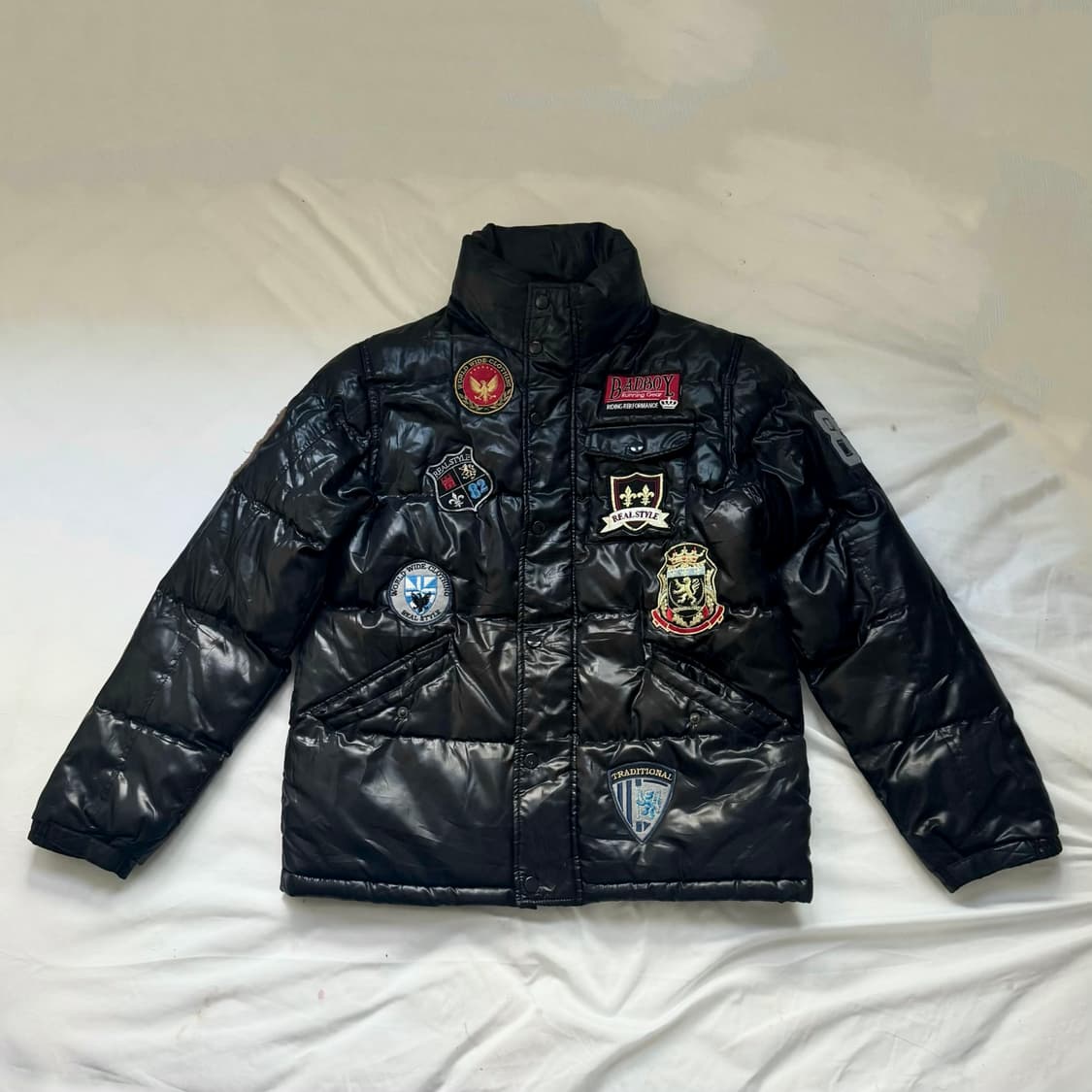 bad boy 패치디테일 하이넥 유광 패딩 자켓 점퍼 락시크 펑크 y2k 상품이미지2