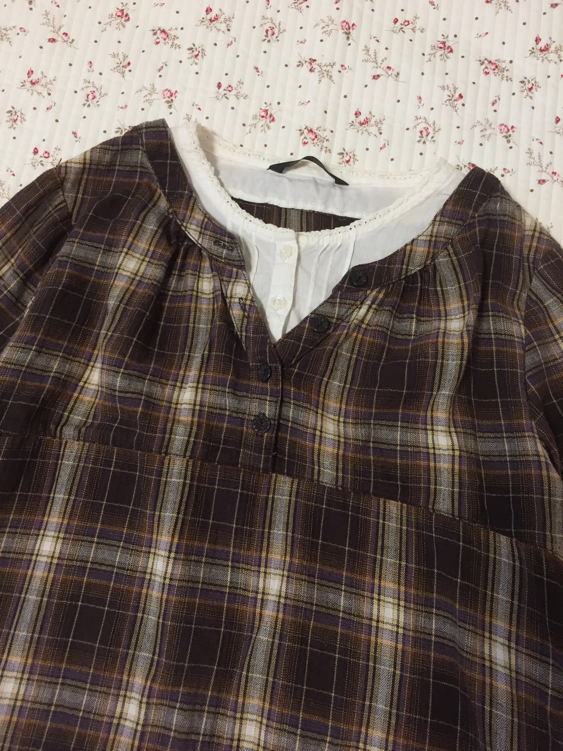 빈티지 모리걸 레이어드 체크 블라우스 상품이미지2