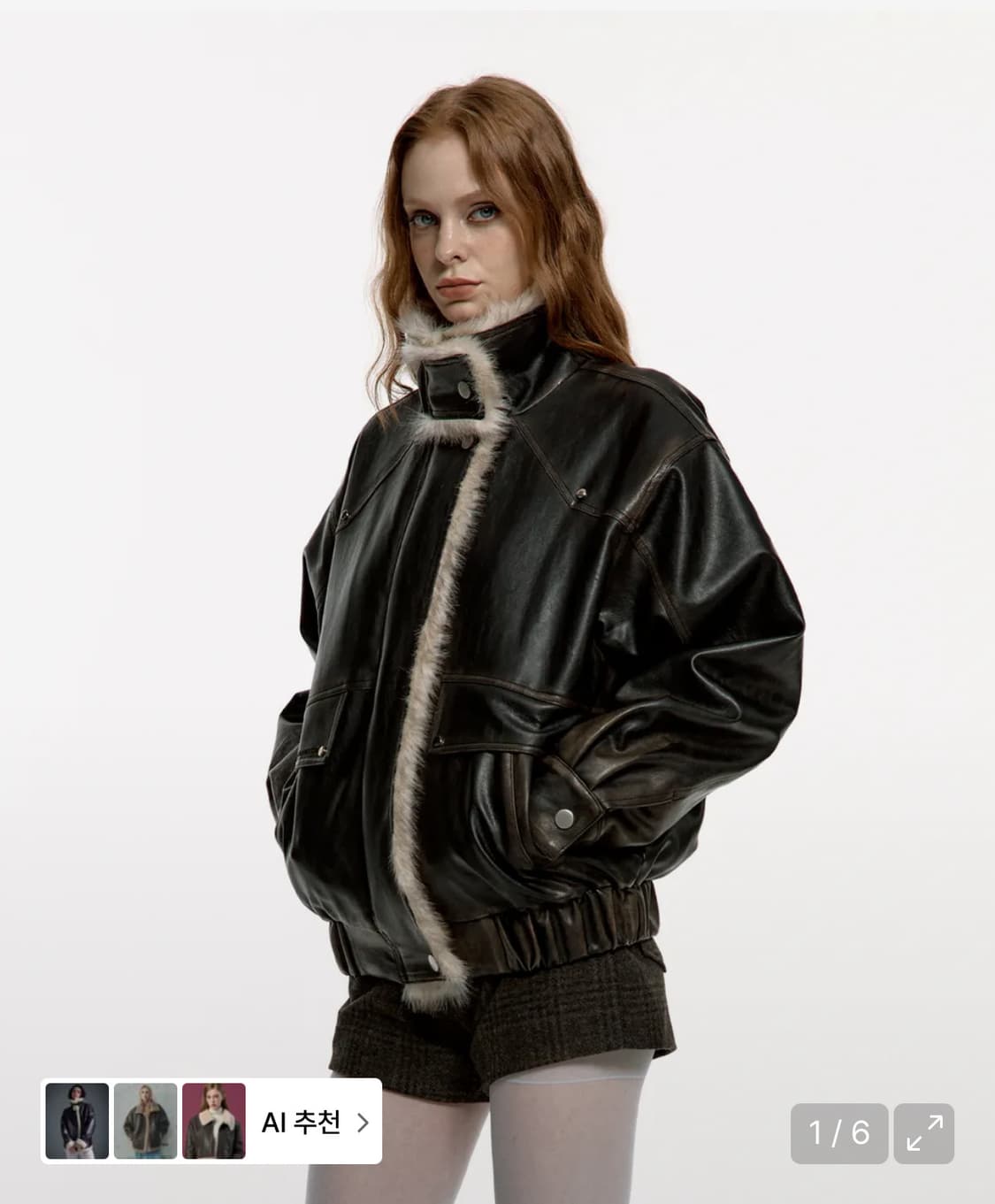 러프넥 워싱레더 무스탕 자켓 s 상품이미지1