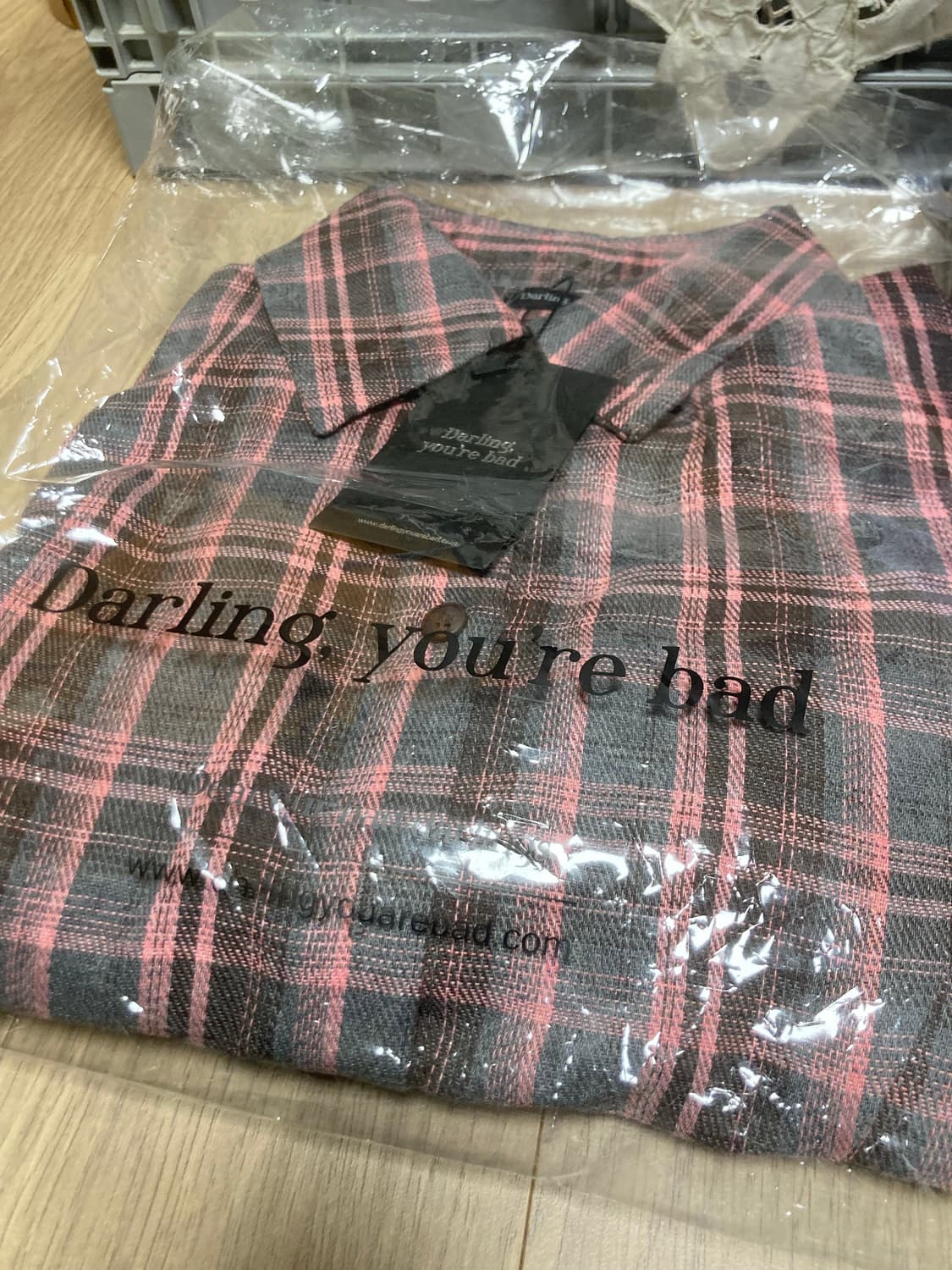 달링유어배드 체크 코르셋 셔츠 핑크그레이 상품이미지5