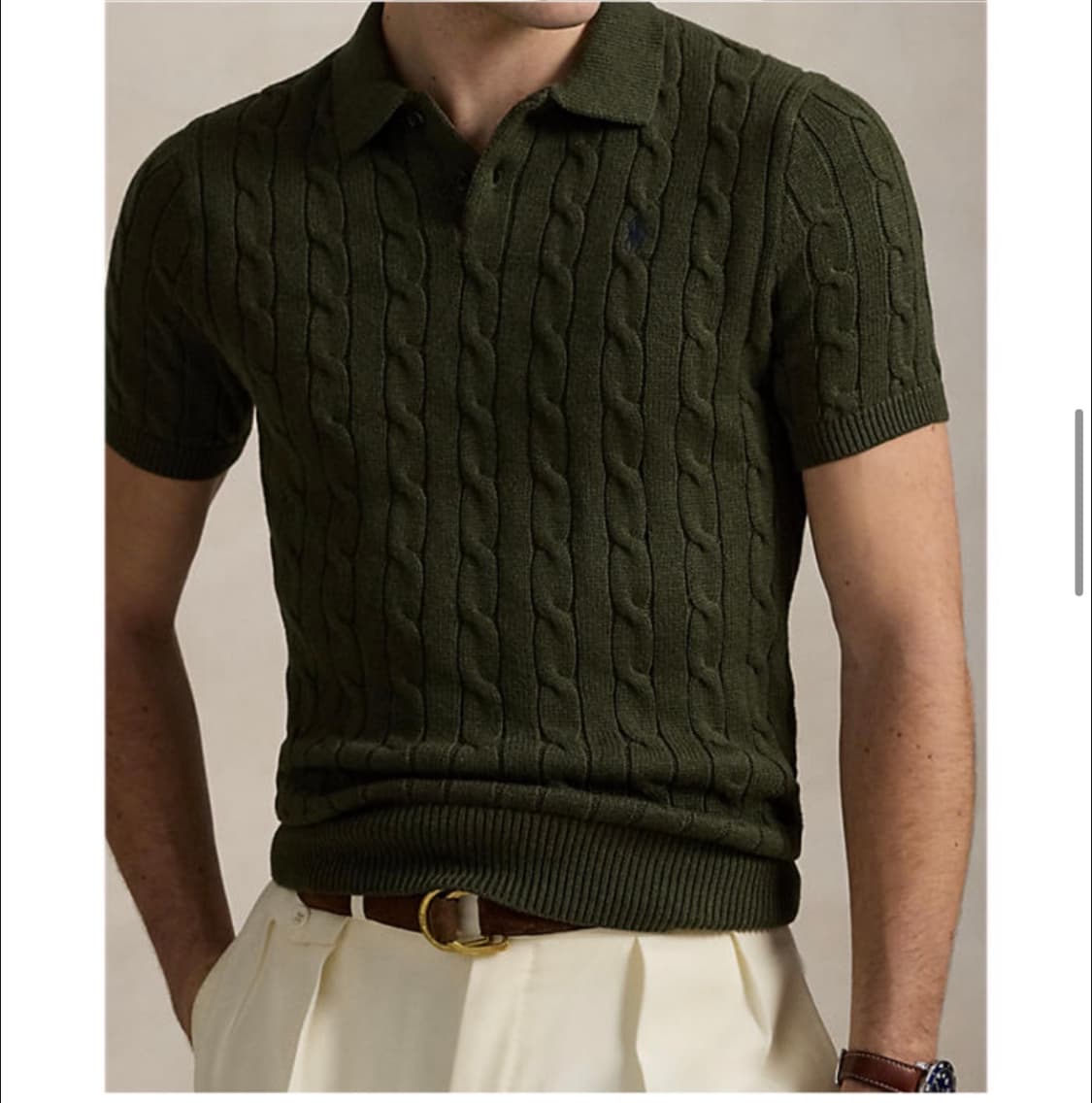 폴로/ 케이블 니트 반팔 카키/ XL 상품이미지2