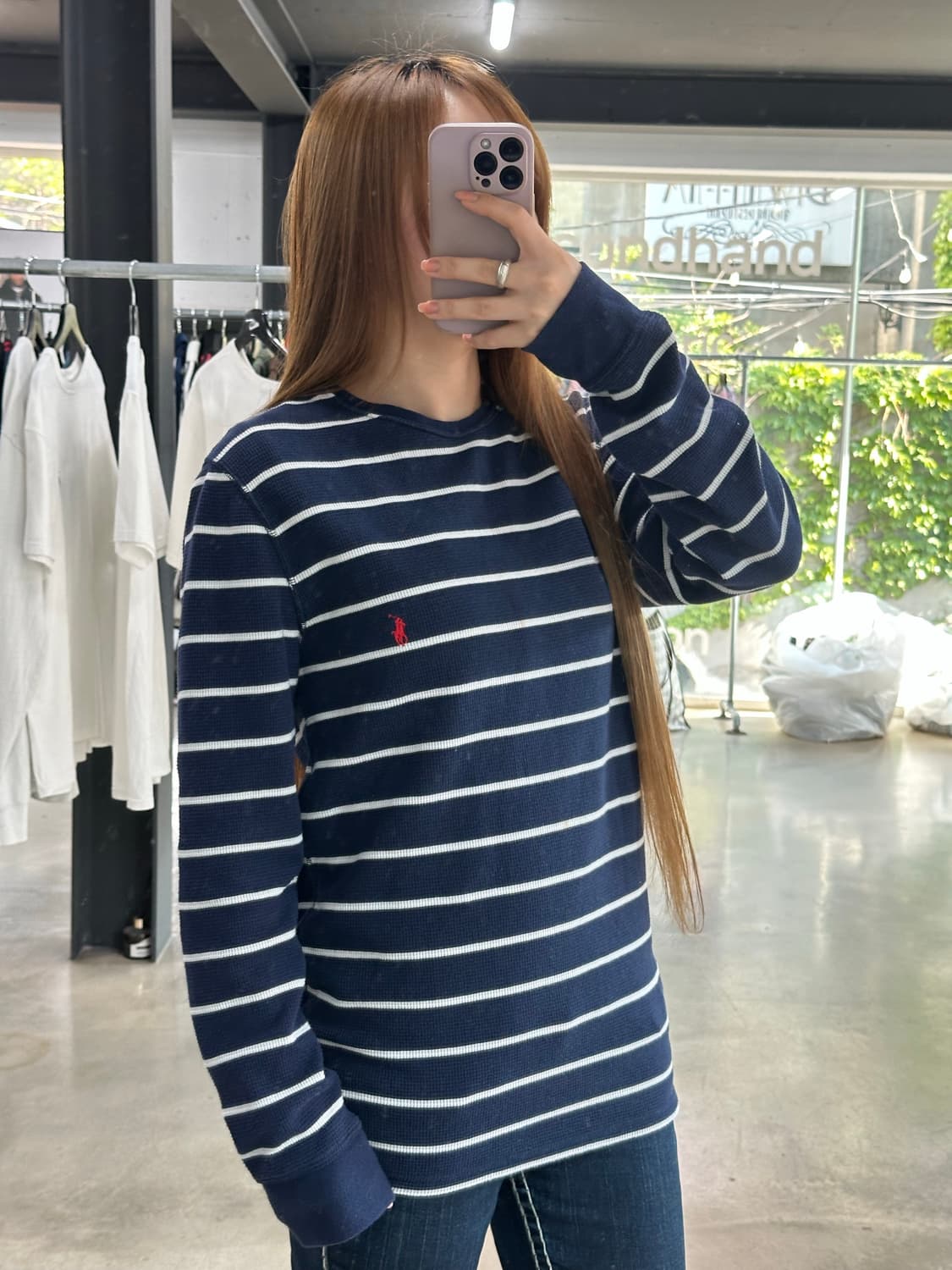 폴로 스트라이프 와플 롱슬리브 네이비 상품이미지2