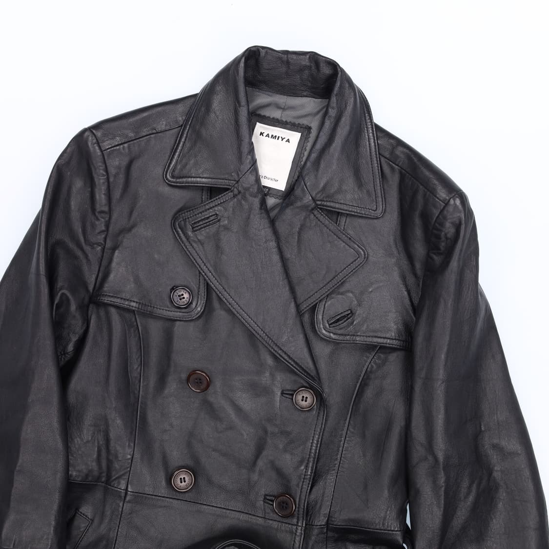 88 KAMIYA 카미야 빈티지 양가죽 벨티드 코트 블랙 4220 상품이미지4