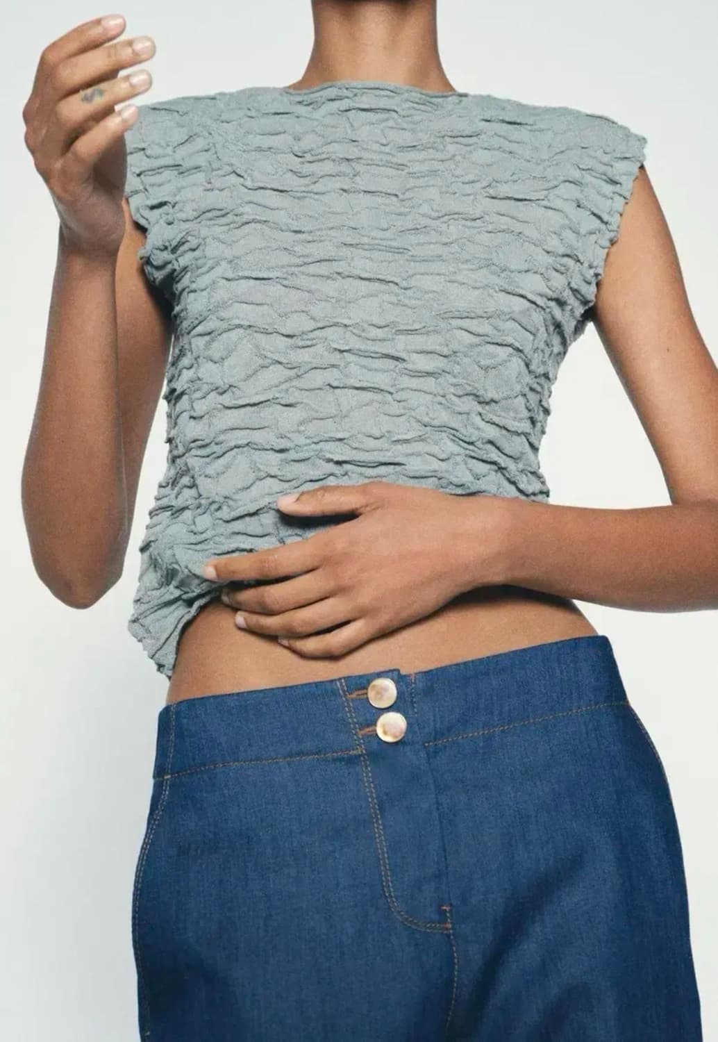 ZARA 자라 링클 캡소매 티셔츠 소라, 자라 링클 슬리브리스 상품이미지5