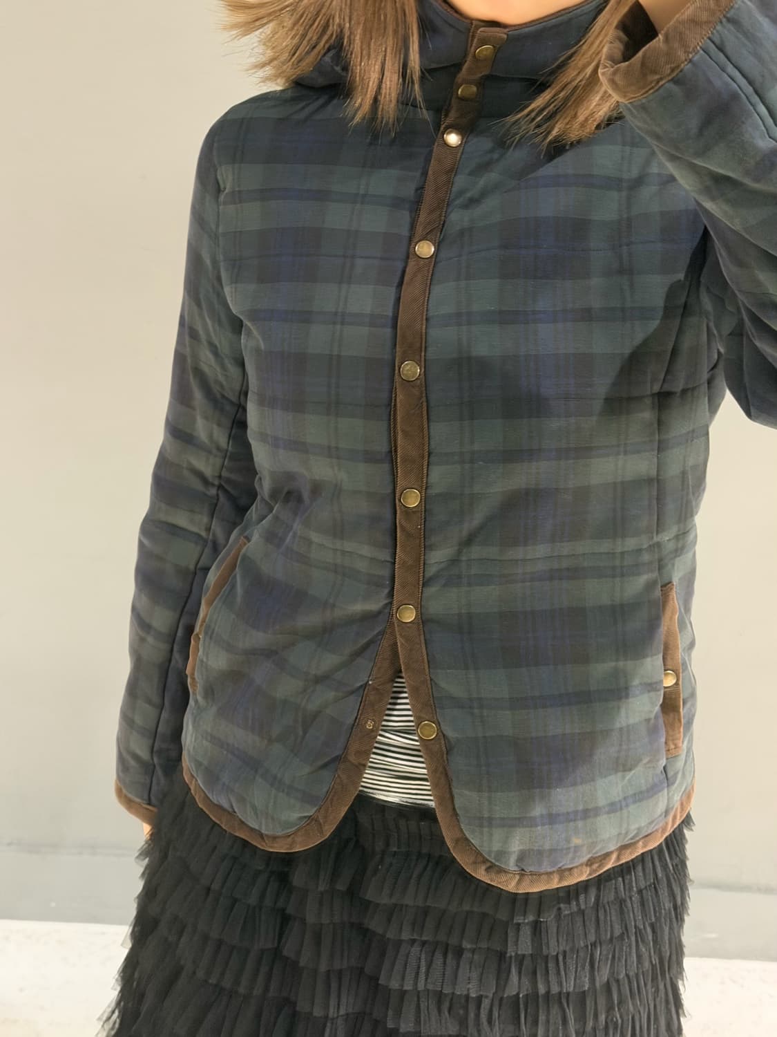 check pattern fur trimming jacket 상품이미지4