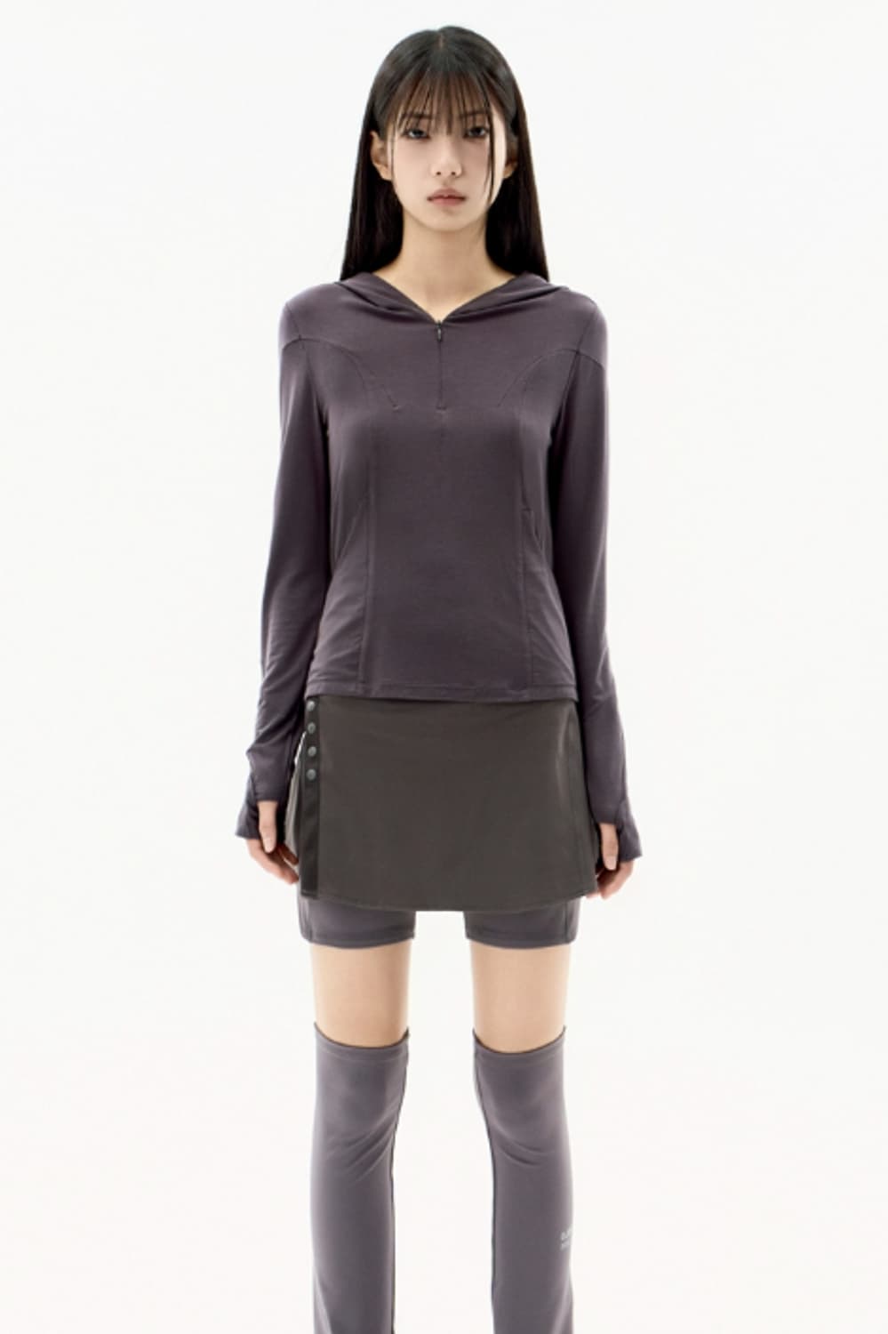 오호스 Button Slit Skirt Shorts Brown 상품이미지1
