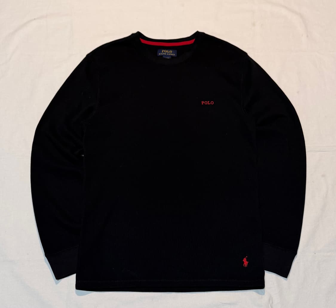 폴로 랄프로렌 바텀로고 와플 써멀 롱슬리브 블랙 상품이미지1