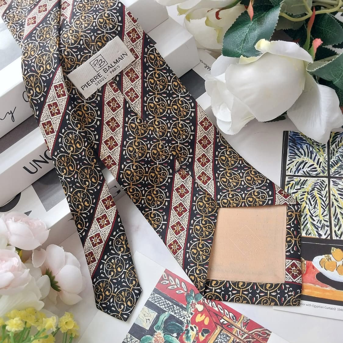 피에르발망 실크 블랙&골드 오너먼트 넥타이 9.7cm A+등급 K1256 상품이미지4